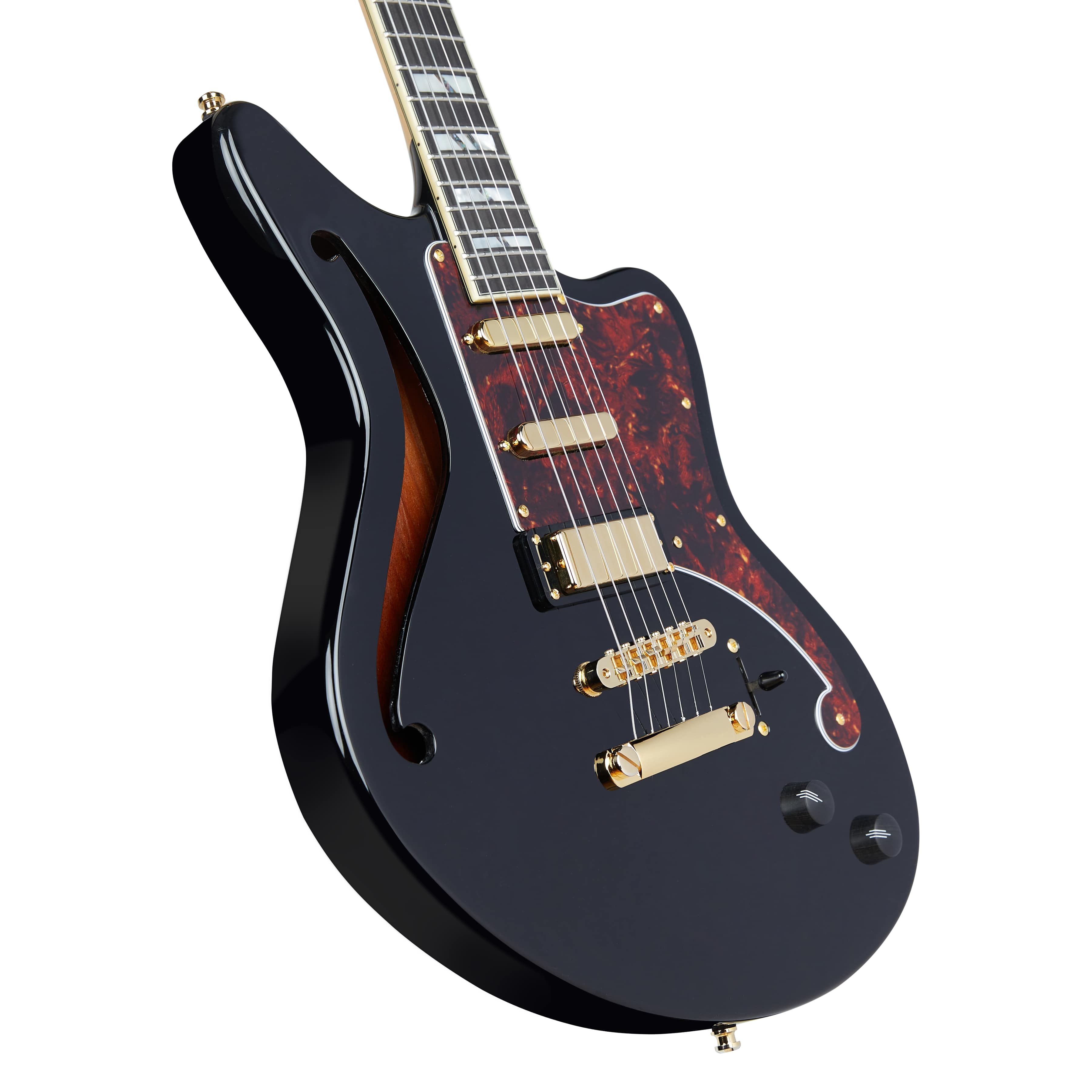 D'Angelico Deluxe Bedford SH Semi-hollowbody Electric Guitar, Black DADBEDSHSBKGS