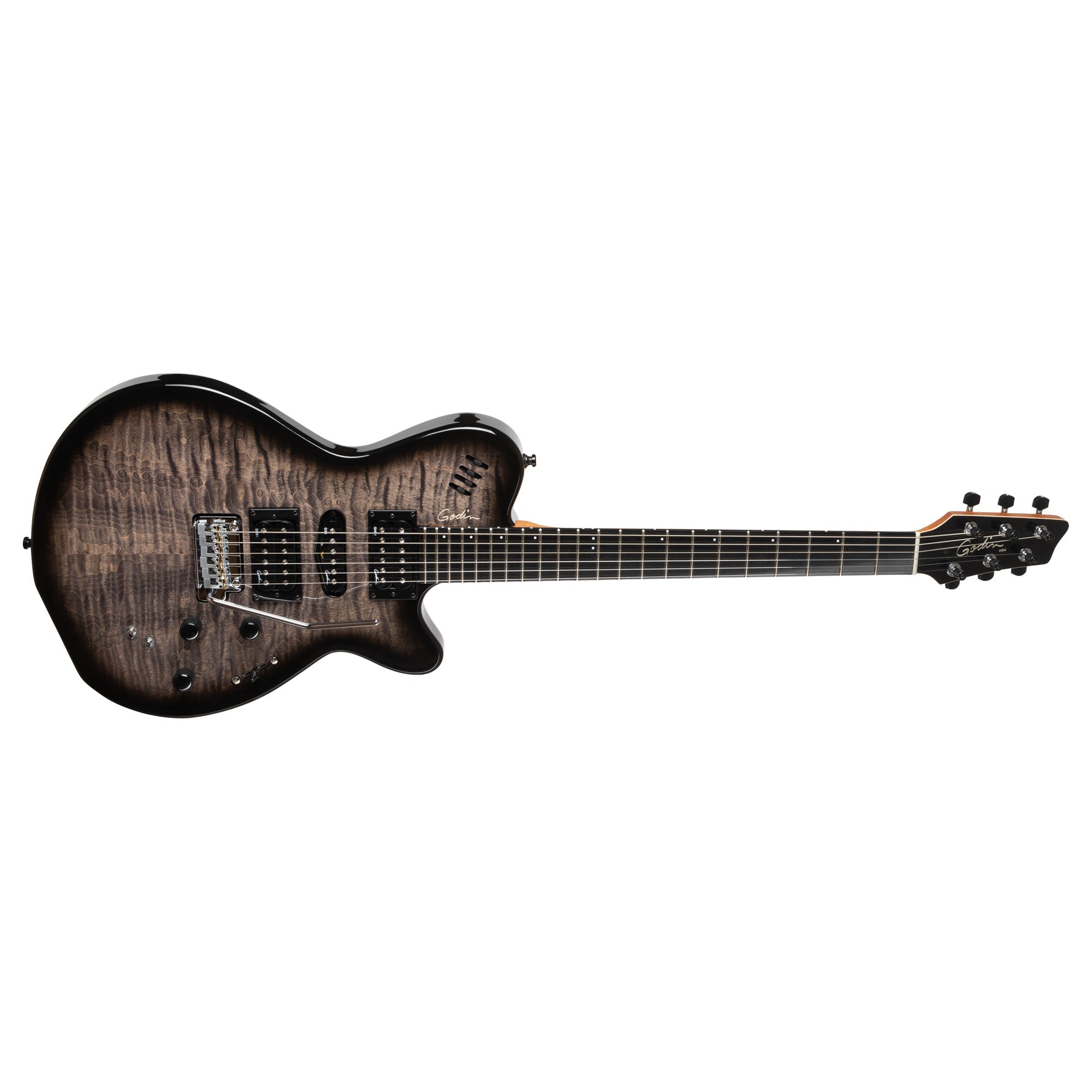 Godin Made in Canada xtSA Trans Black Flame 025503 SERIAL NUMBER 22162102 - 7.8 LBS