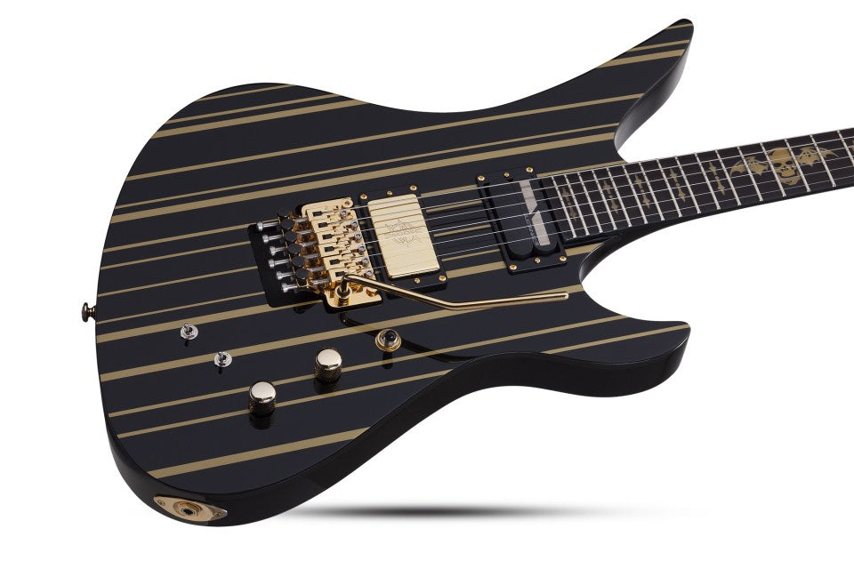 Schecter Synyster Gates Custom-S W/ SUSTAINIAC 6 String Electric Guitar Black Gold Stripes 1742-SHC