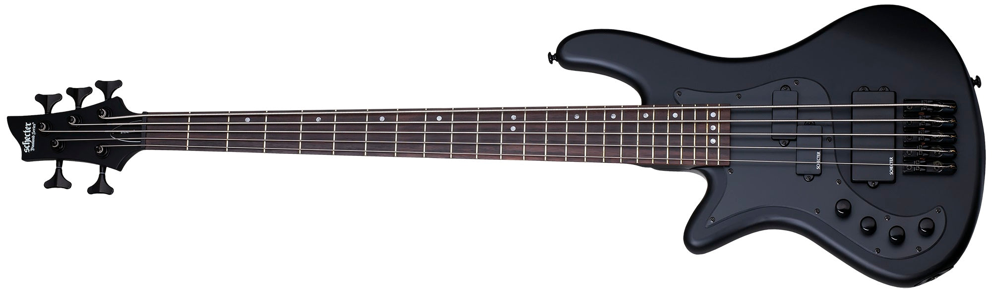 Schecter Stiletto Stealth-5 Left-Handed 5-String Electric Bass Guitar, 24 Frets, Thin 'C' Shape, Satin Black 2527-SHC