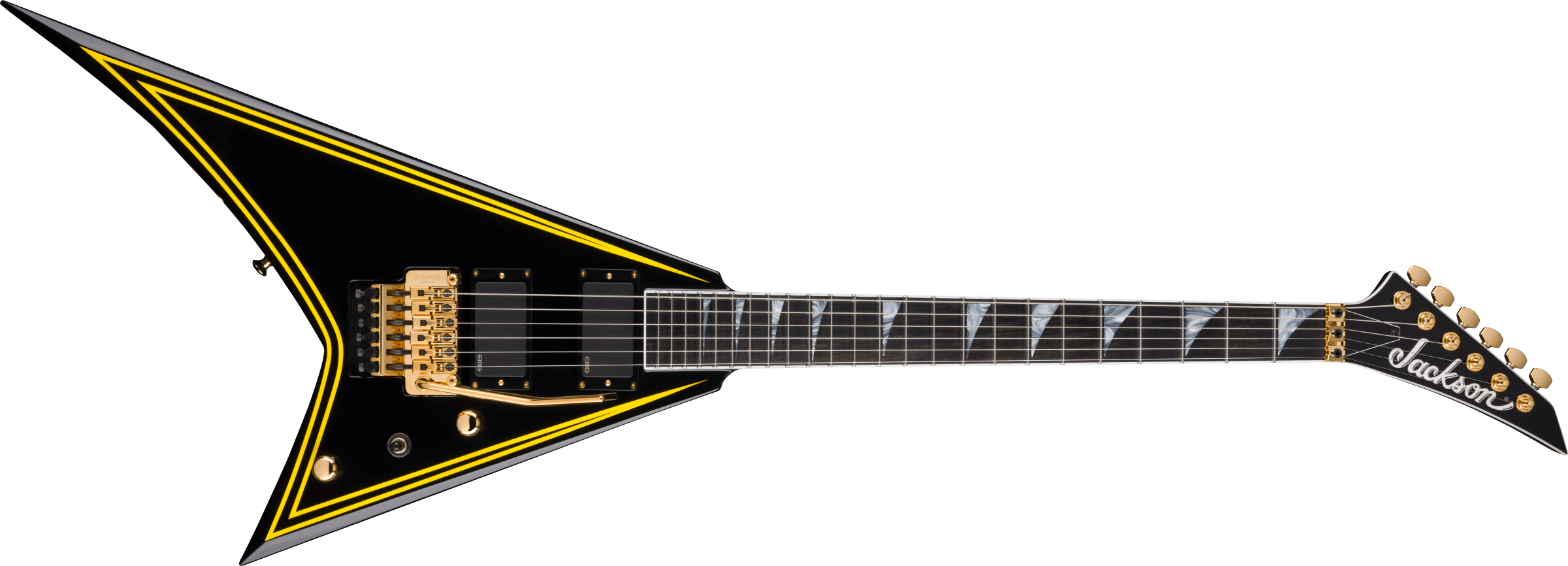 Jackson MADE IN JAPAN MJ Series Rhoads RR24MG, Ebony Fingerboard, Black with Yellow Pinstripes 2904001898