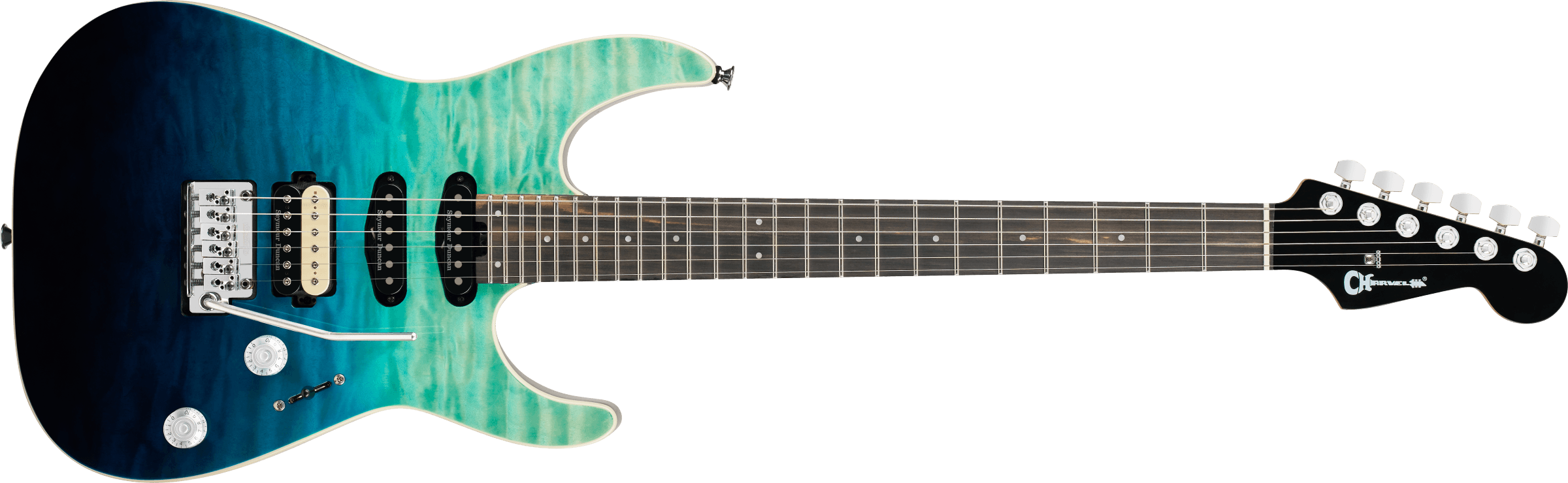 Charvel Pro-Mod Plus Dinky DK24 HSS 2PT EB QM, Ebony Fingerboard, Blue Curaçao 2972813546