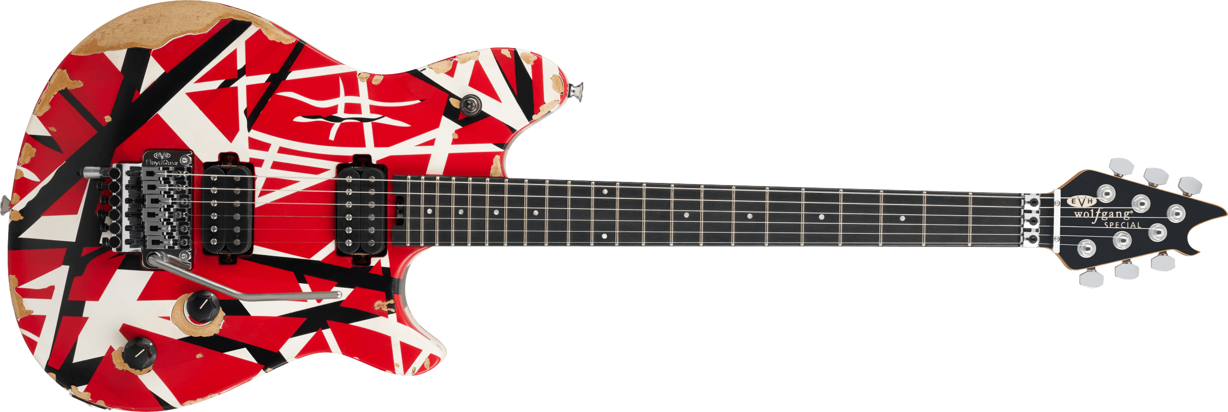 EVH Limited Edition Wolfgang Special Striped Series, Ebony Fingerboard, Red, Black, and White, Aged 5107500315