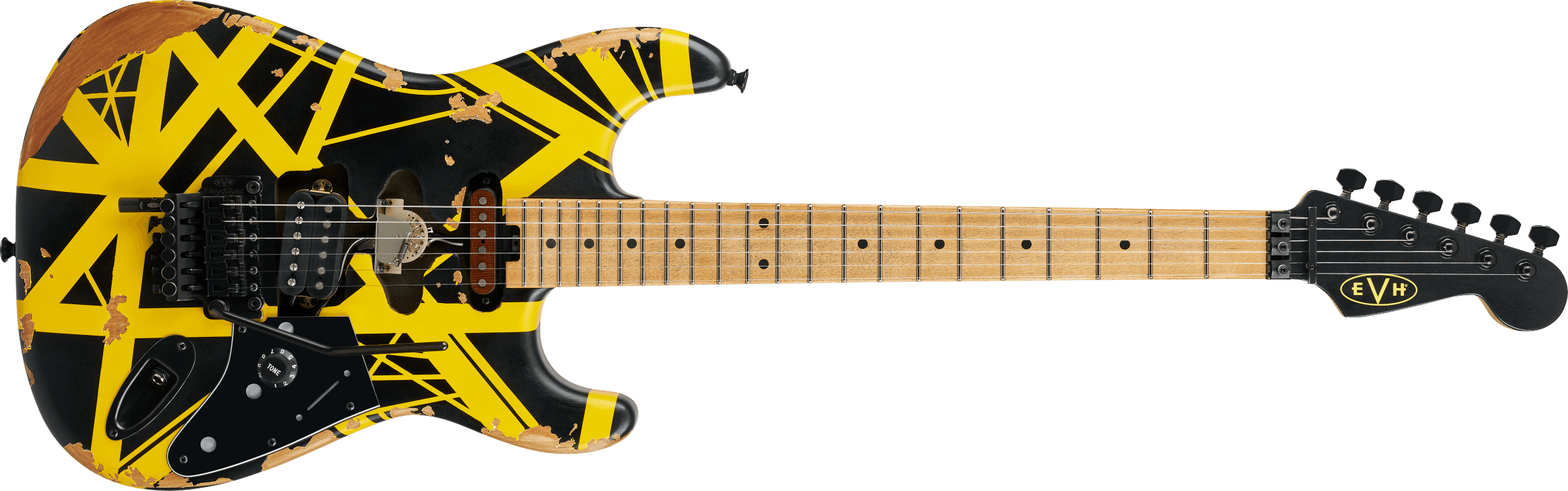 EVH Limited Edition Striped Series Frankenstein Frankie, Maple Fingerboard, Black with Yellow Stripes, Aged 5107900528