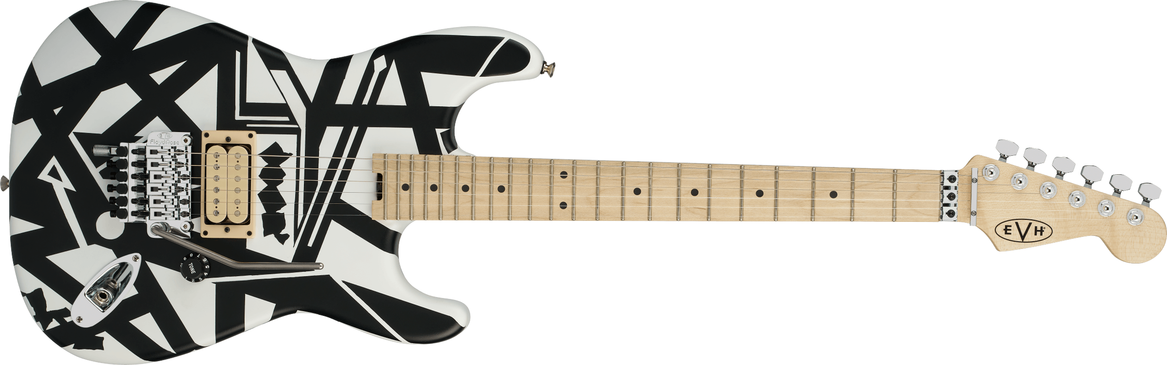 EVH Striped Series Shapes RUDE Maple Fingerboard, White and Black W/ GIG BAG 510-7902-381 SERIAL NUMBER EVH2601148 - 7 LBS 12 OZ