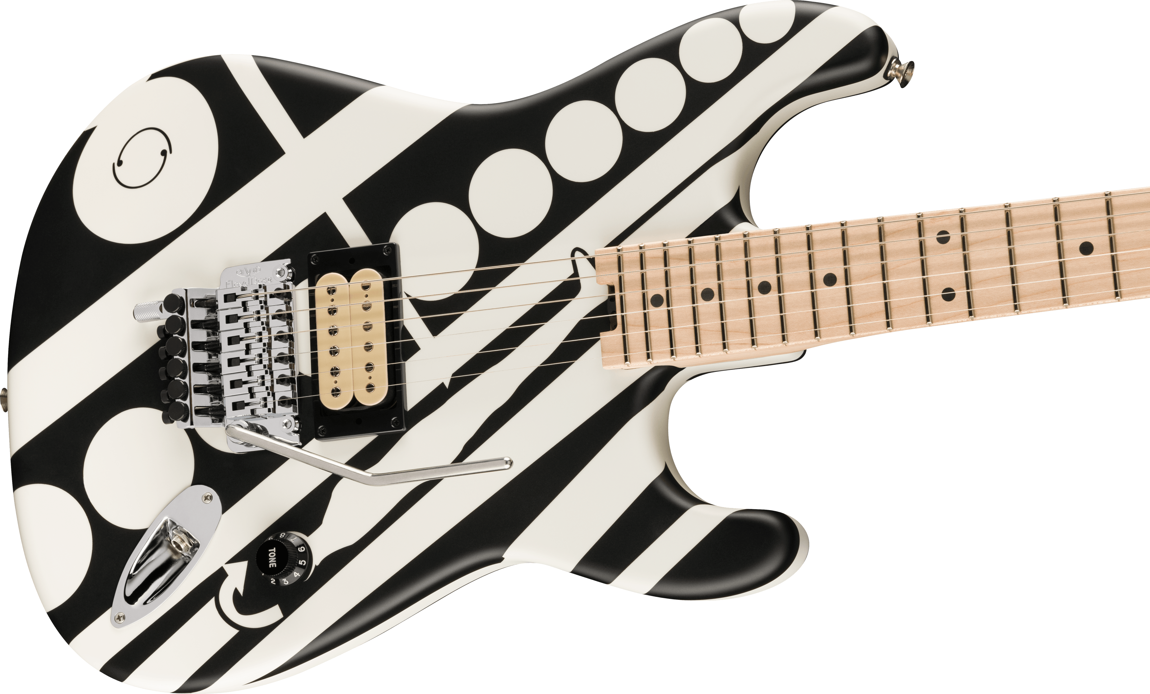 EVH Striped Series Circles, Maple Fingerboard, Satin White and Black 5107902386