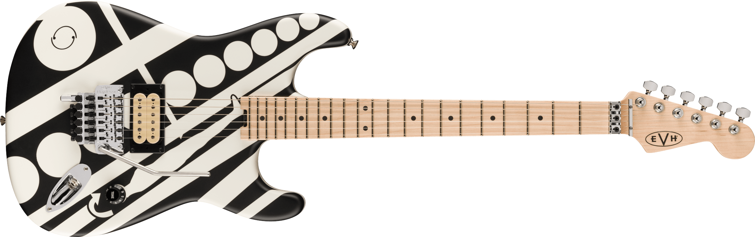 EVH Striped Series Circles, Maple Fingerboard, Satin White and Black 5107902386