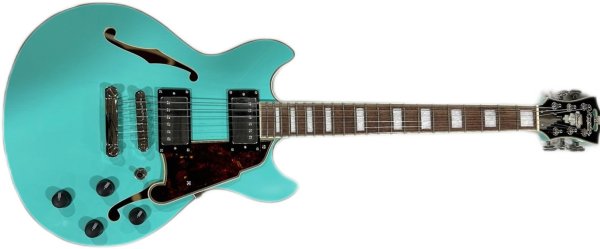 D'Angelico Limited-Edition Premier Mini DC Electric Guitar, Surf Green With Tortoise Pickguard DAPMDCSGRNTS