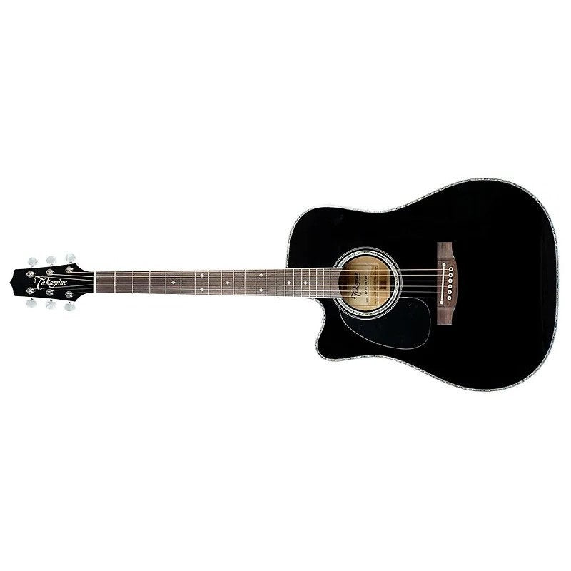Takamine Left Handed MADE IN JAPAN Dreadnought Acoustic Electric Guitar With Case, Black EF341DX-LH