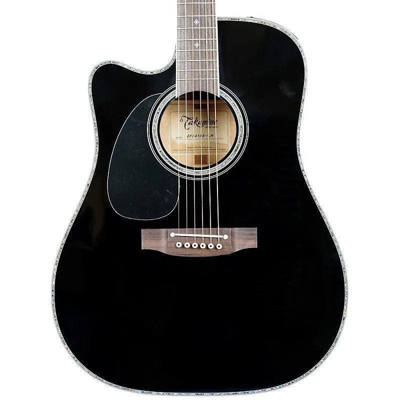 Takamine Left Handed MADE IN JAPAN Dreadnought Acoustic Electric Guitar With Case, Black EF341DX-LH