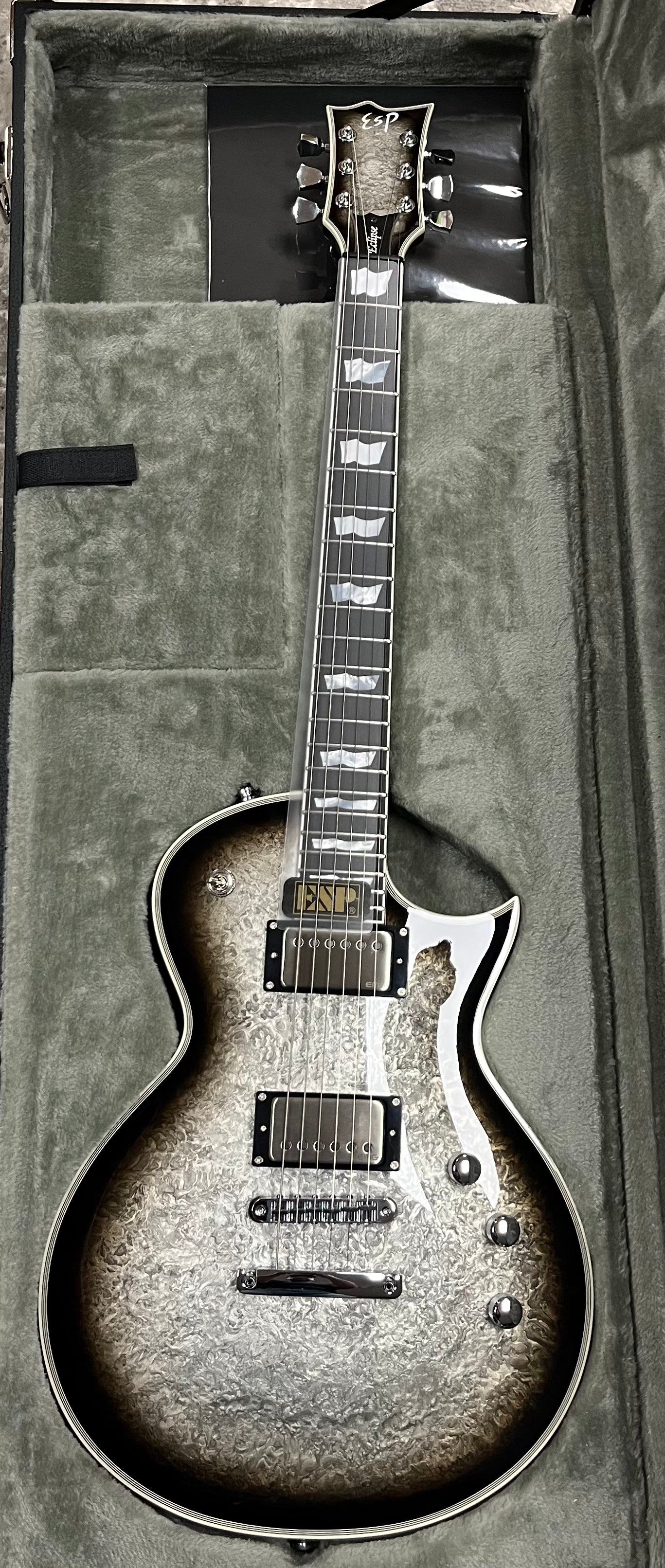 ESP ORIGINAL SERIES ECLIPSE CUSTOM SILVER LIQUID METAL BURST EECCTMSLMB SERIAL NUMBER E2440252 - 8 LBS 12 OZ