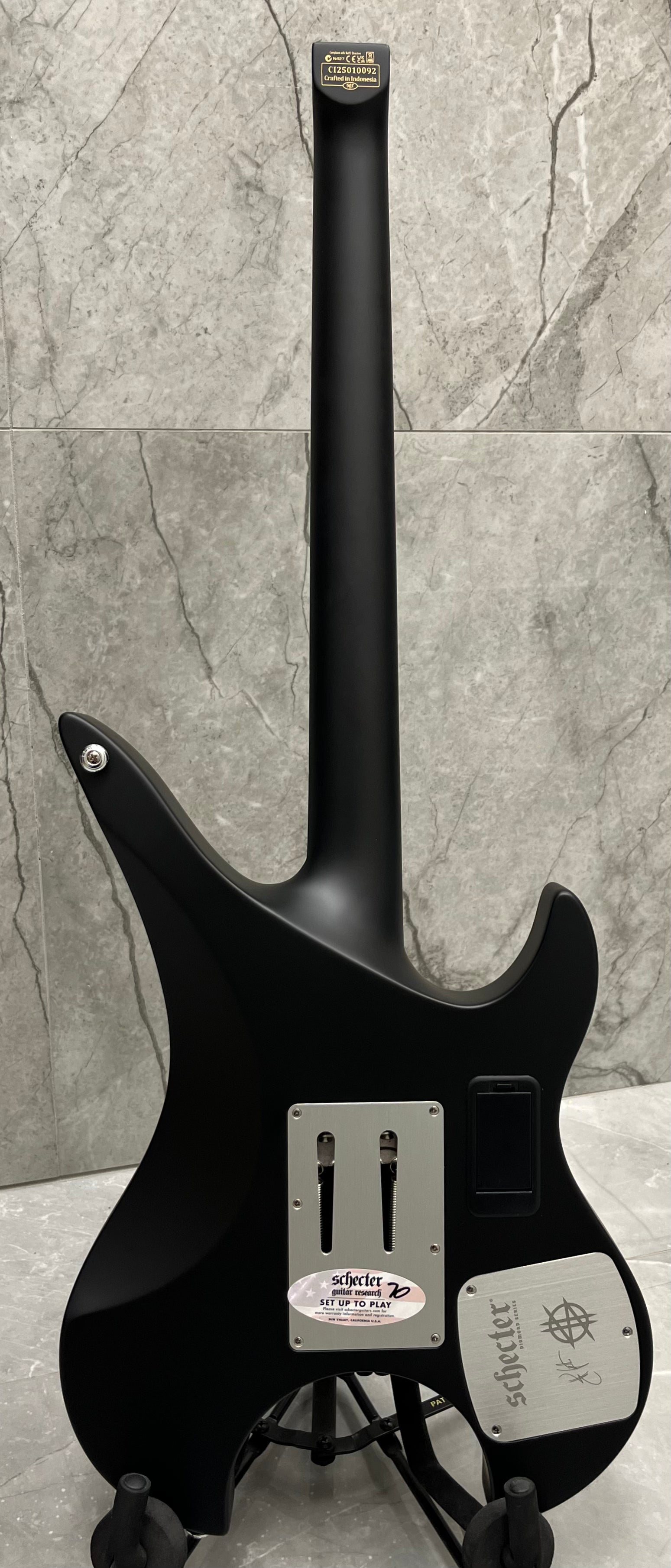 Schecter Synyster Gates Custom 6 TR S W/SUSTAIANIAC Left Handed Headless Electric Guitar, Satin Black 2116-SHC SERIAL NUMBER CI25010092 - 7 LBS 14 OZ