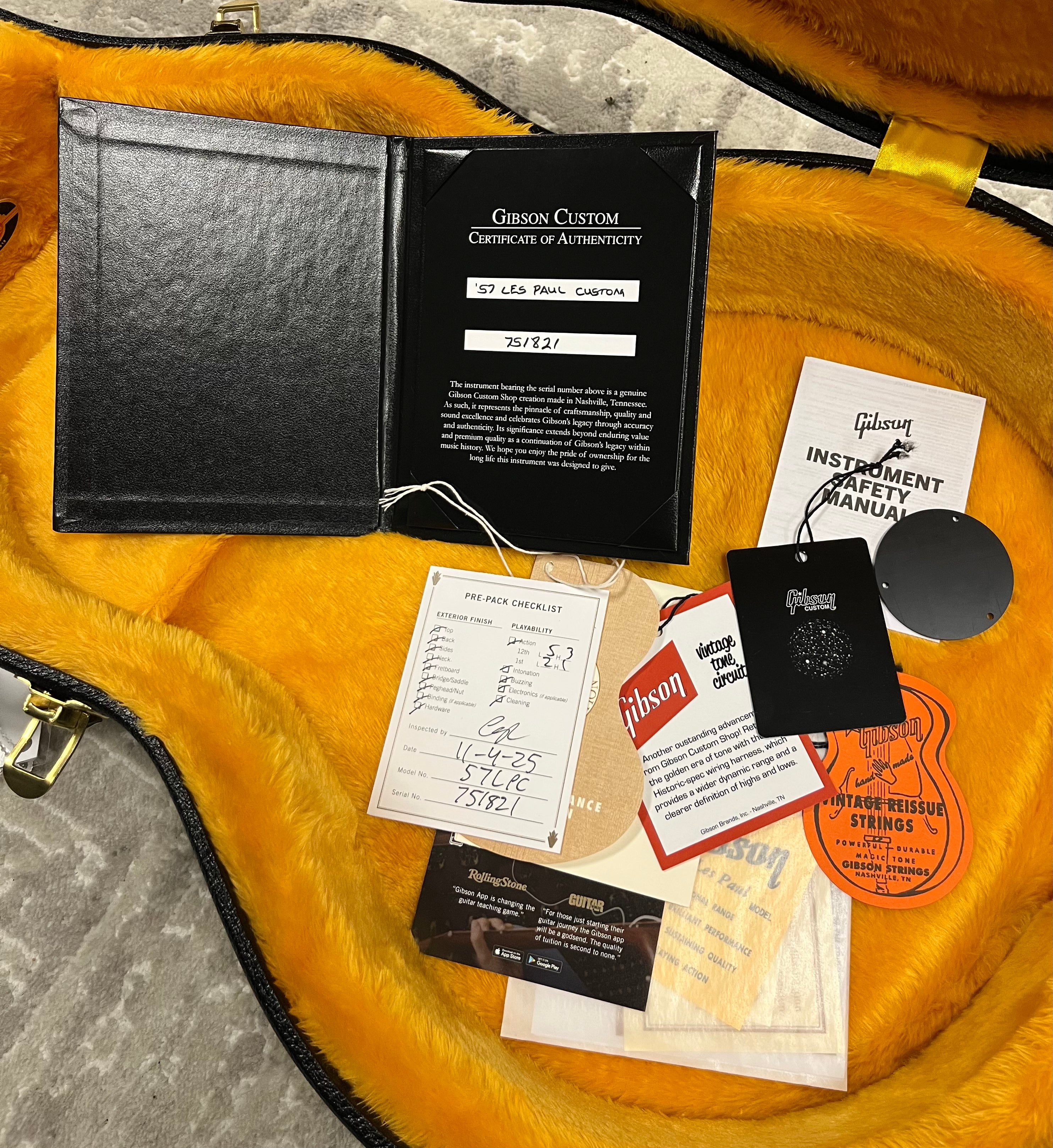 Gibson USA CUSTOM SHOP 1957 Les Paul Custom Reissue 2-Pickup VOS LPB57VOEBGH SERIAL NUMBER 751821 - 8 LBS 9 OZ