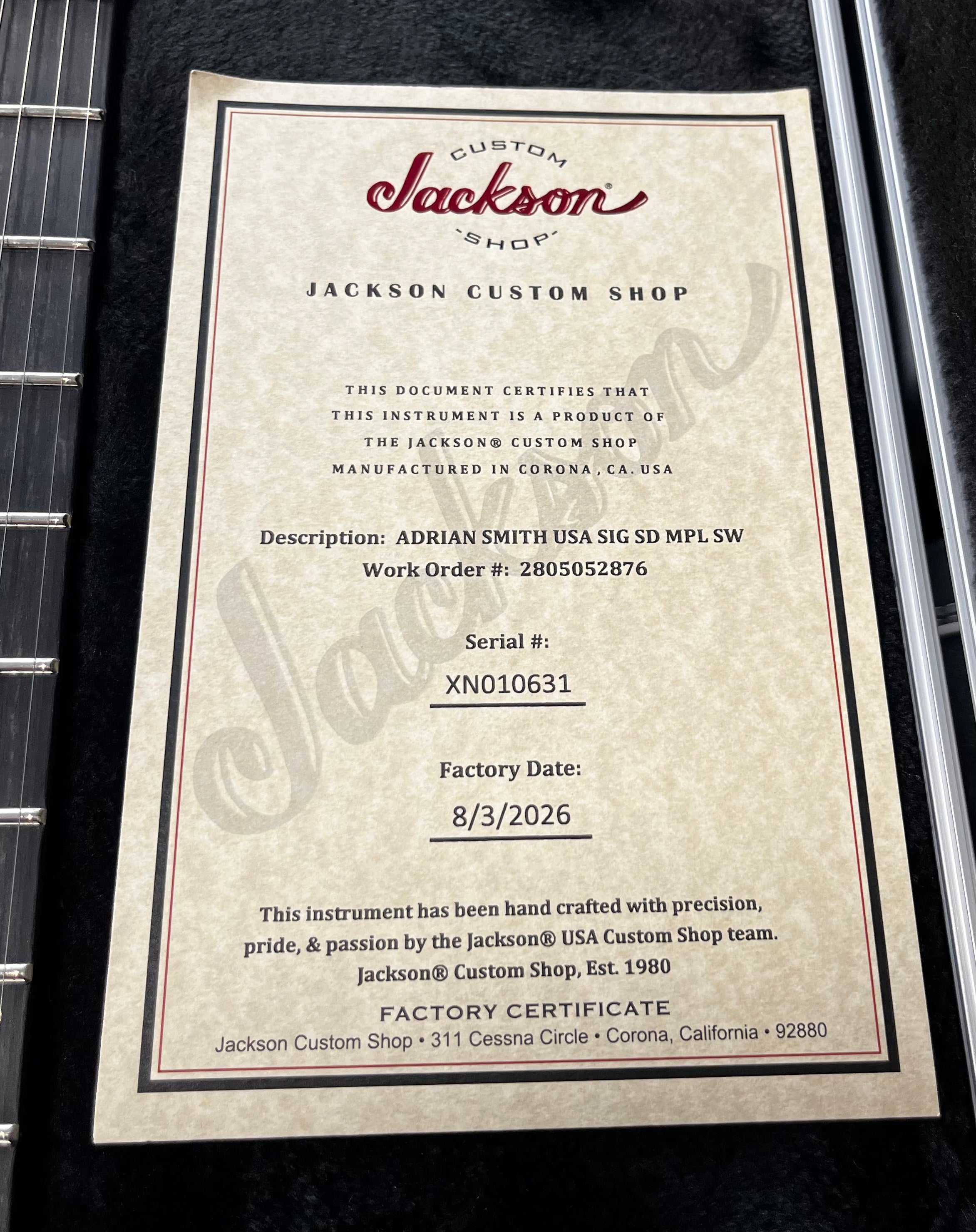 Jackson USA CUSTOM SHOP Adrian Smith San Dimas DK, Ebony Fingerboard, Snow White 2805053876 SERIAL NUMBER 010631 - 8 LBS 6 OZ