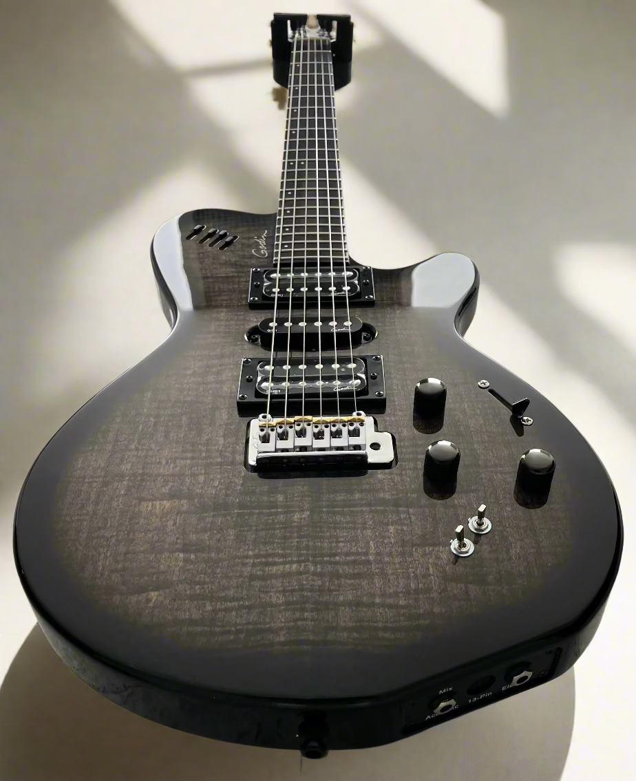 Godin Made in Canada xtSA Trans Black Flame 025503 SERIAL NUMBER 22162102 - 7.8 LBS