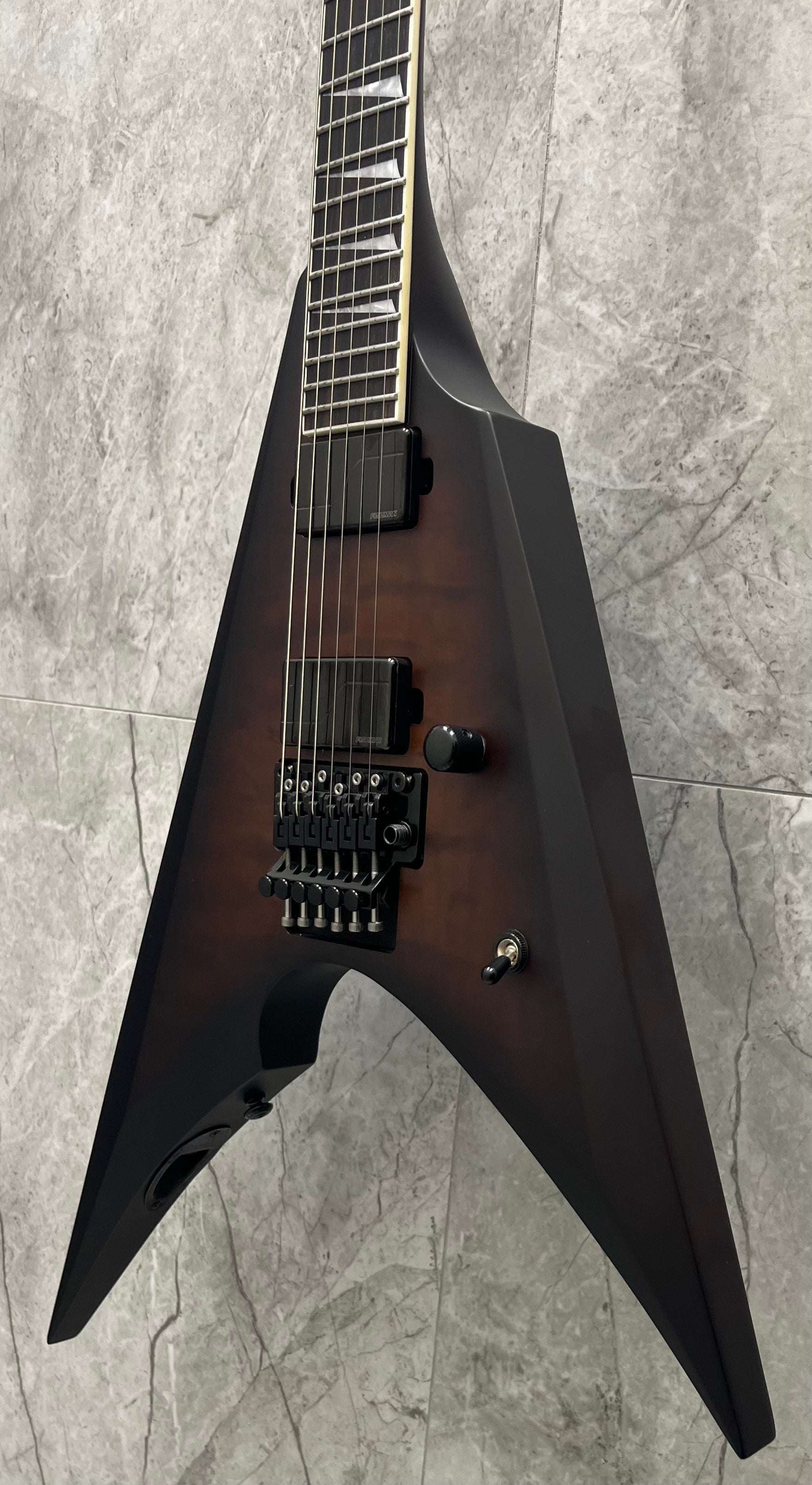 ESP LTD ARROW1000 Arrow-1000 LTD Deluxe V Shape 6 String Electric Guitar, Dark Brown Sunburst Satin LARROW1000QMDBSBS SERIAL NUMBER W24021605 - 7 LBS 4 OZ