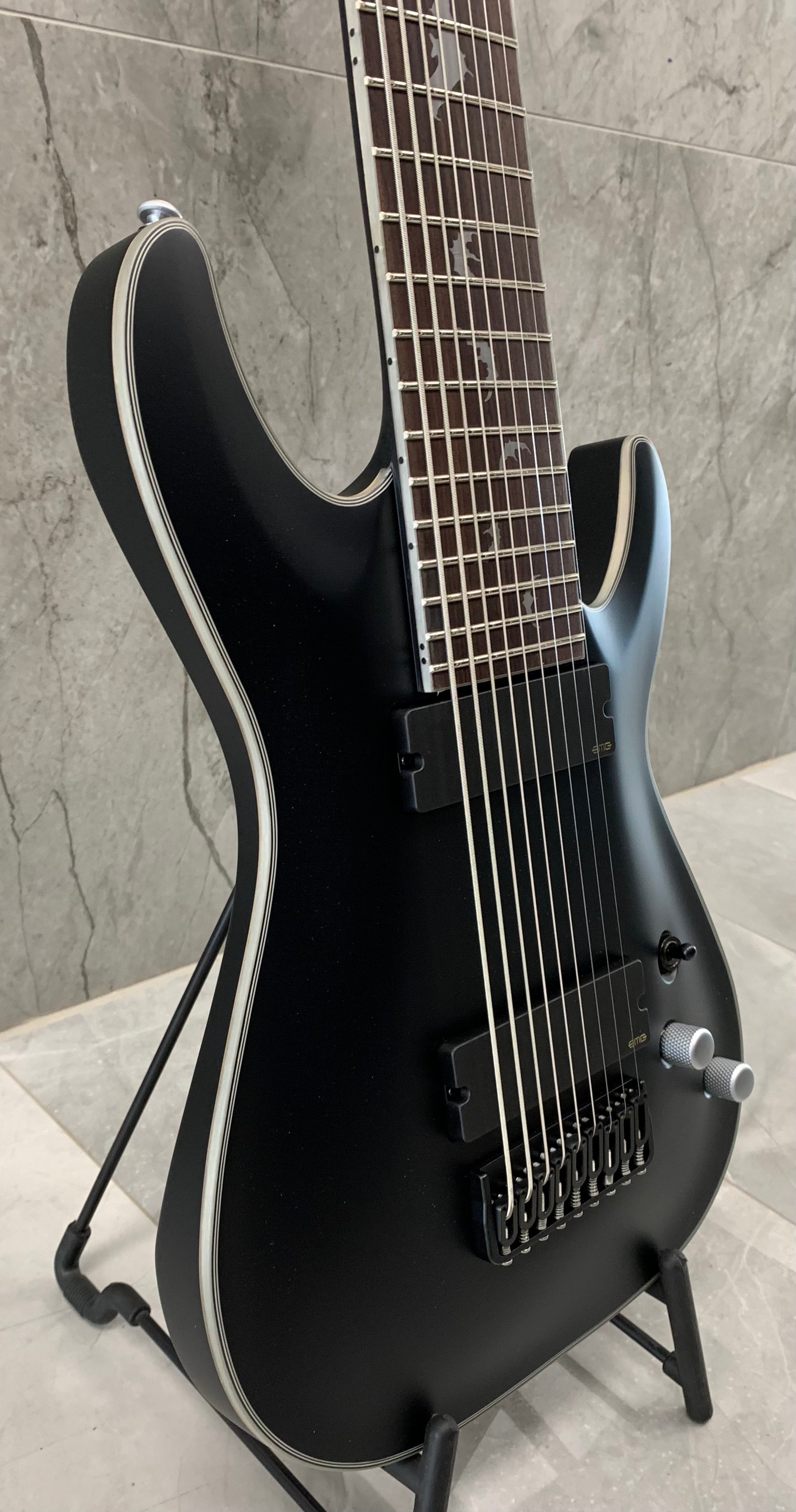 Schecter DAMIEN PLATINUM DAMIEN-PLAT-9-SBK Satin Black 9 String Guitar with EMG 909 Pickups 1193-SHC SERIAL NUMBER W23061137 - 9.8 LBS