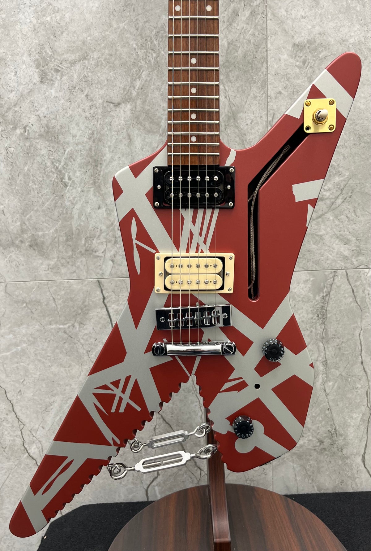 EVH Striped Series Shark Burgundy with Silver Stripes