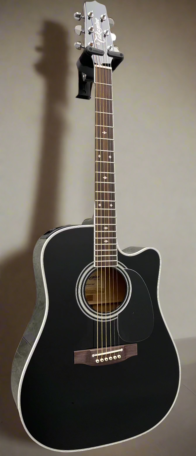 Takamine Pro Series Made in Japan EF341SC Dreadnought Acoustic Electric Guitar, Black with Case