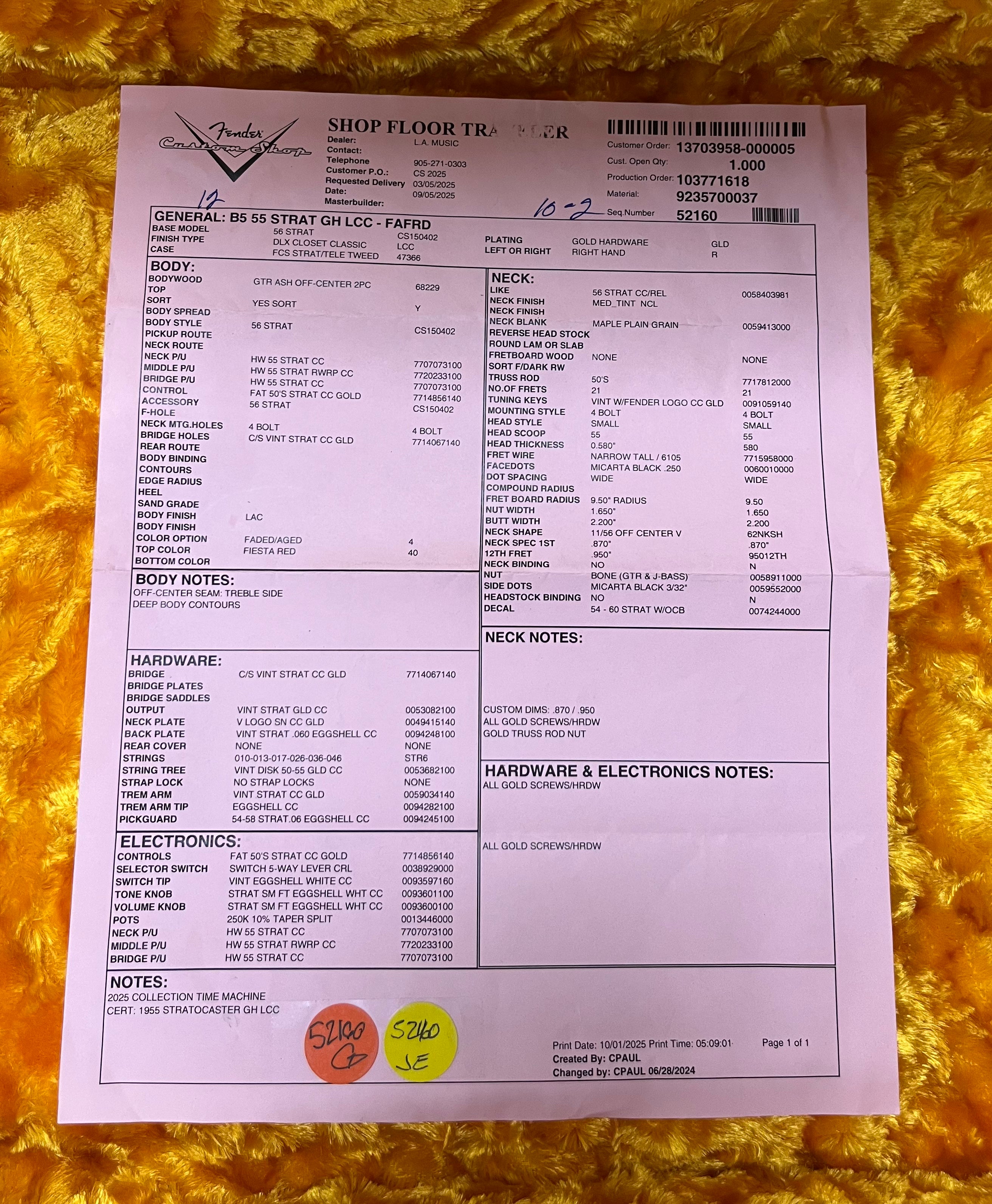 Fender Custom Shop 1955 Stratocaster DLX Closet Classic 1-Piece Maple Neck, Faded Aged Fiesta Red 9235700037 SERIAL NUMBER CZ585538 - 6 LBS 15 OZ