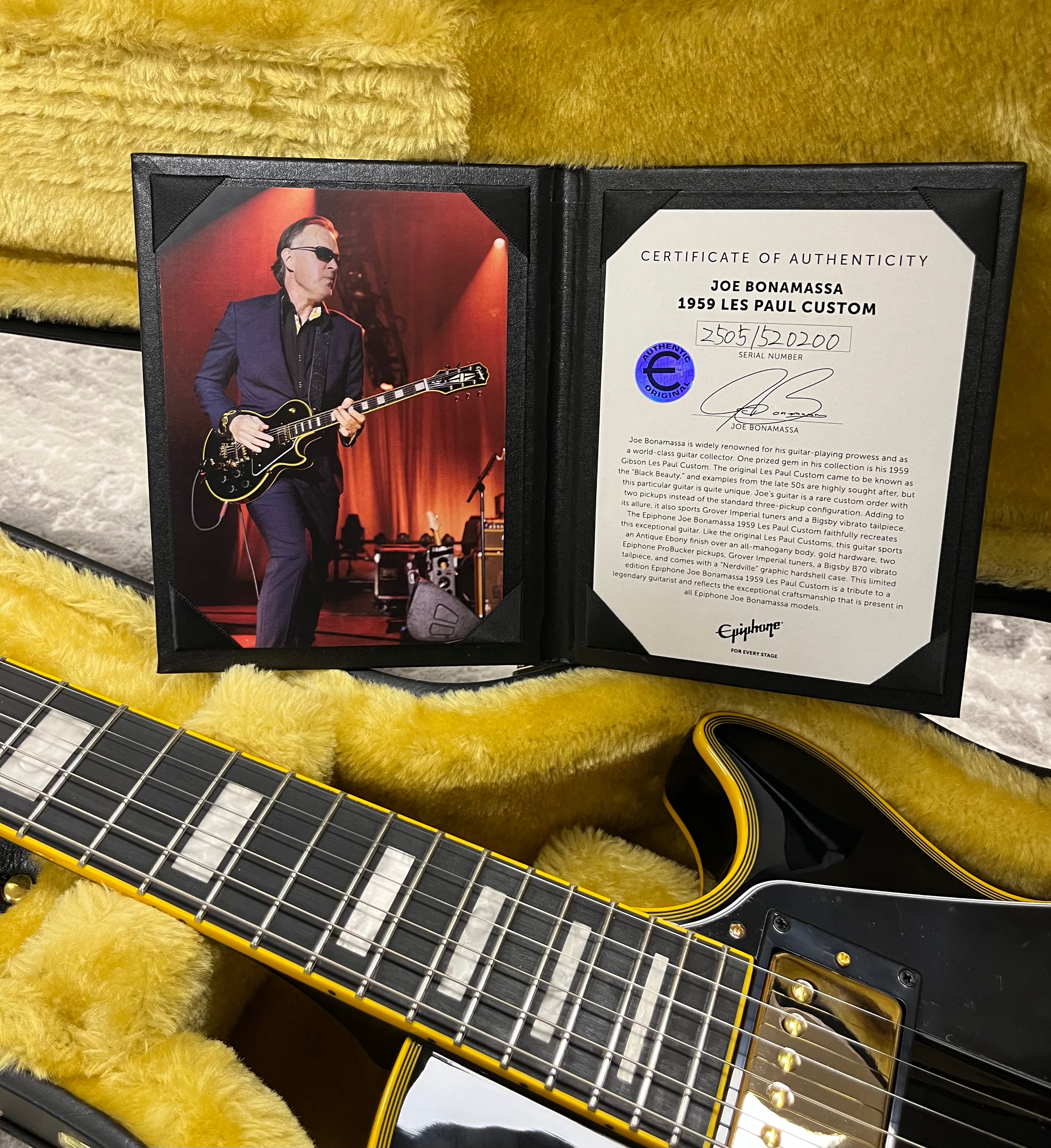 Epiphone Inspired by Gibson Custom Joe Bonamassa 59 LP Custom w/ Bigsby Antique Ebony EIJBLPCBGB SERIAL NUMBER 25051520200 9 LBS 4 OZ