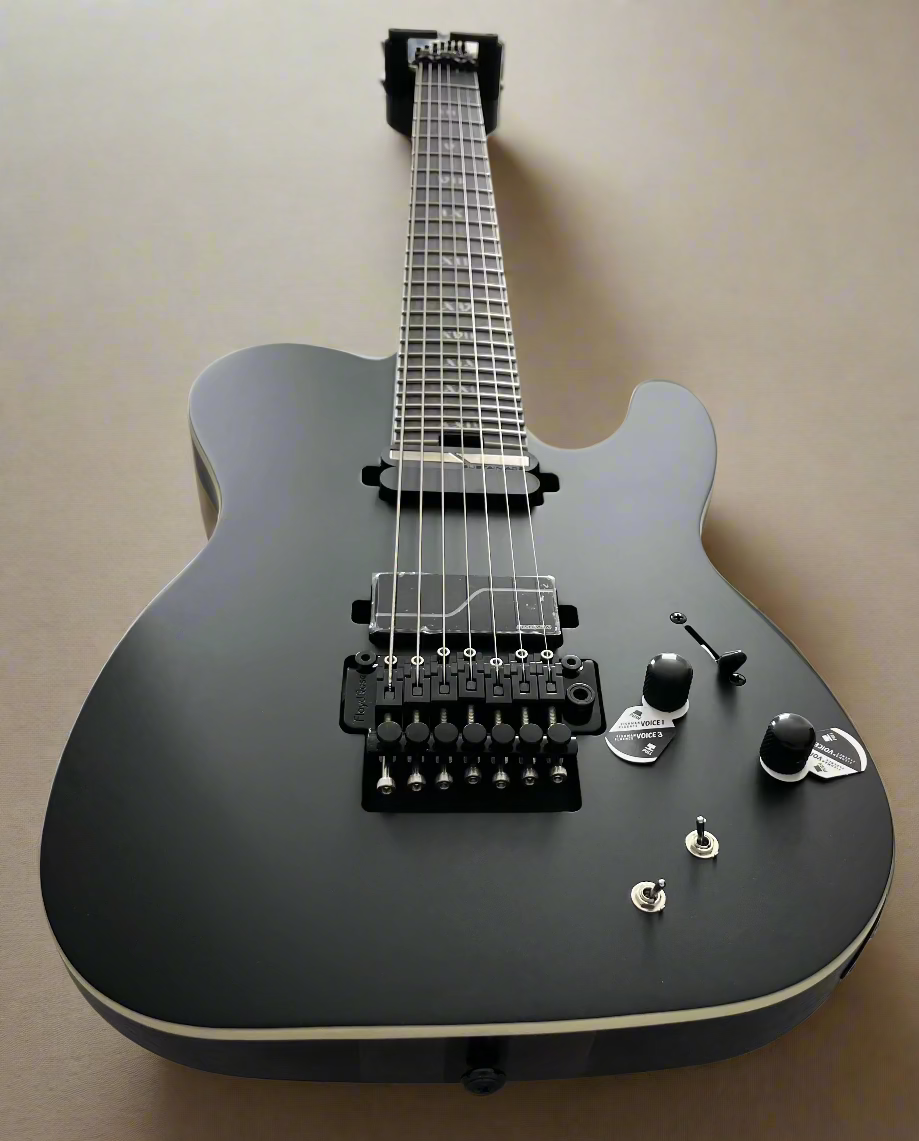 Schecter Pt 7 String Fr S SLS ELITE Evil Twin w/ Sustainiac and Floyd Rose Satin Black 1384-SHC