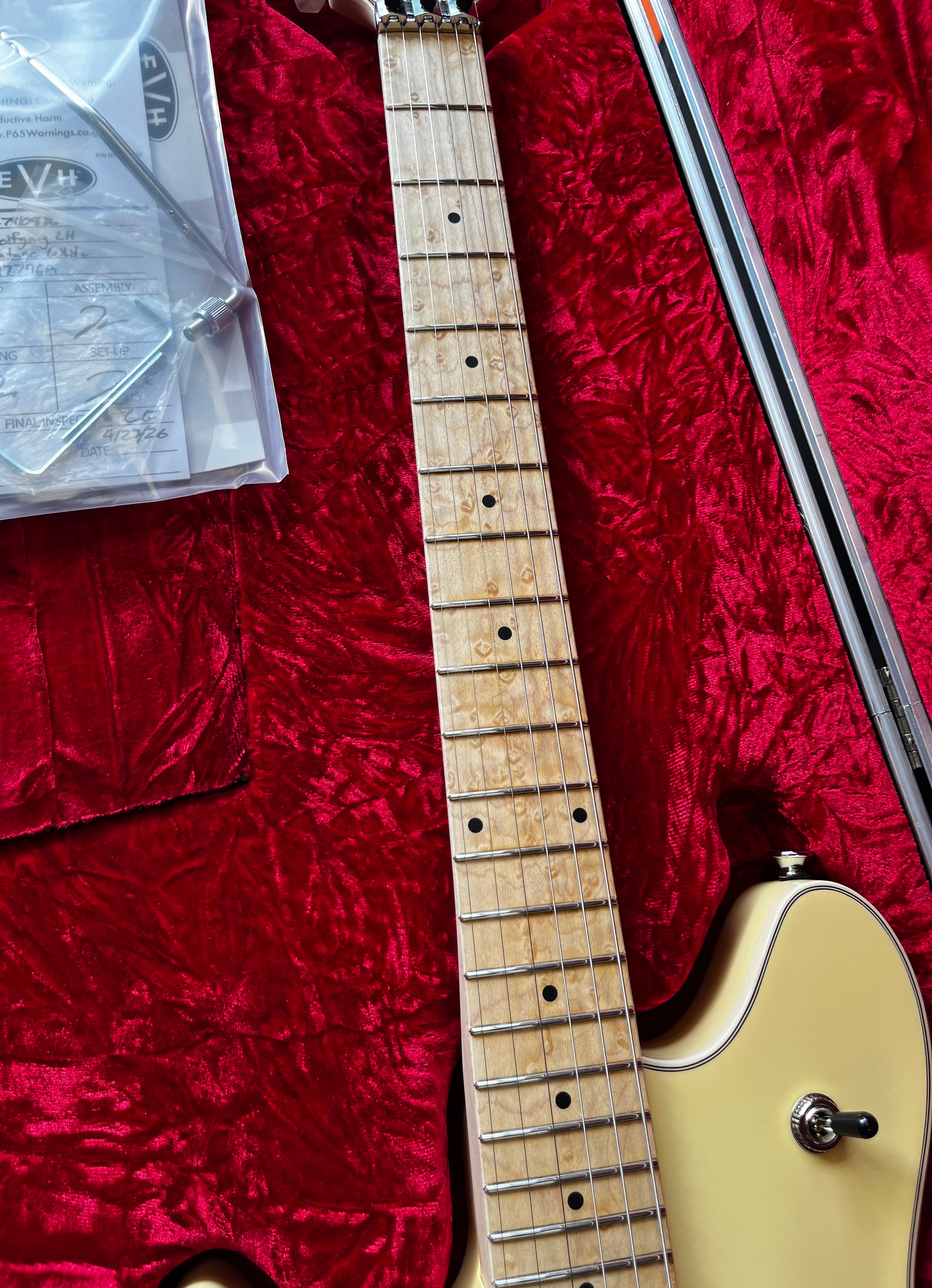 EVH USA Wolfgang USA Left Hand Birdseye Maple Fingerboard, Vintage White 5107910886 SERIAL NUMBER WG17796A - 7 LBS 11 OZ