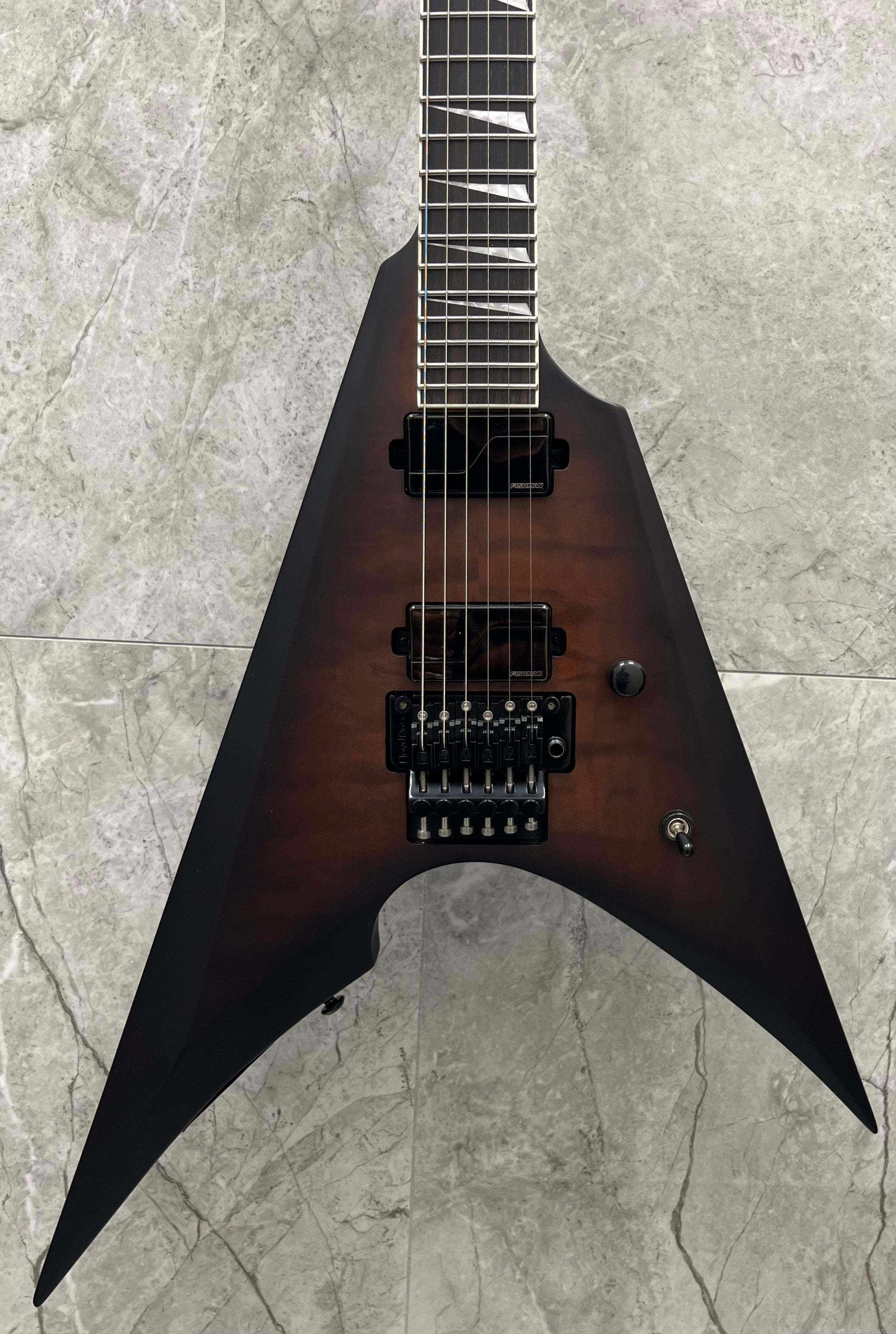 ESP LTD ARROW1000 Arrow-1000 LTD Deluxe V Shape 6 String Electric Guitar, Dark Brown Sunburst Satin LARROW1000QMDBSBS SERIAL NUMBER W24021605 - 7 LBS 4 OZ