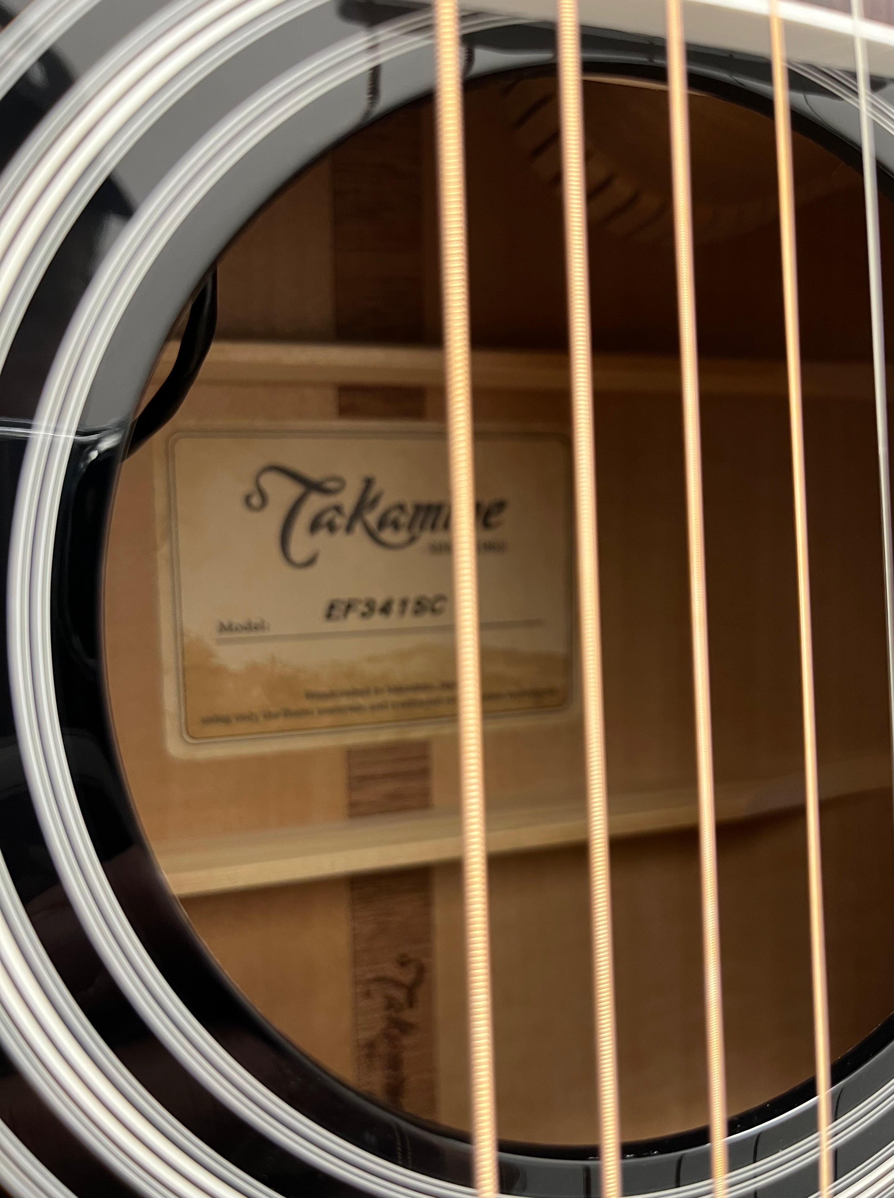 Takamine Pro Series Made in Japan EF341SC Dreadnought Acoustic Electric Guitar, Black with Case