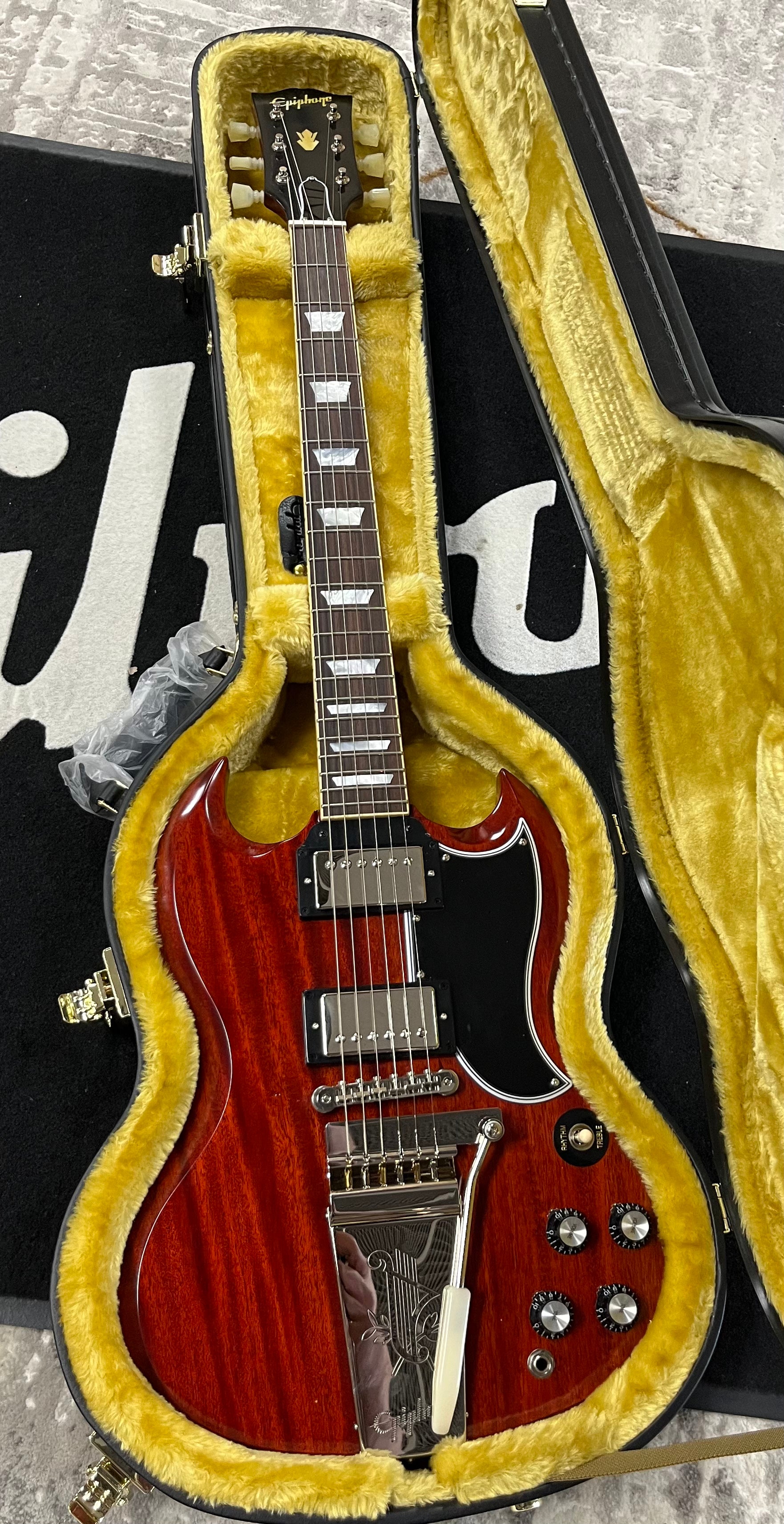 Epiphone 1964 SG Standard Reissue Electric Guitar with Maestro Vibrola - Cherry Red ECSGR4CHNH SERIAL NUMBER 24121524433 - 7.6 LBS
