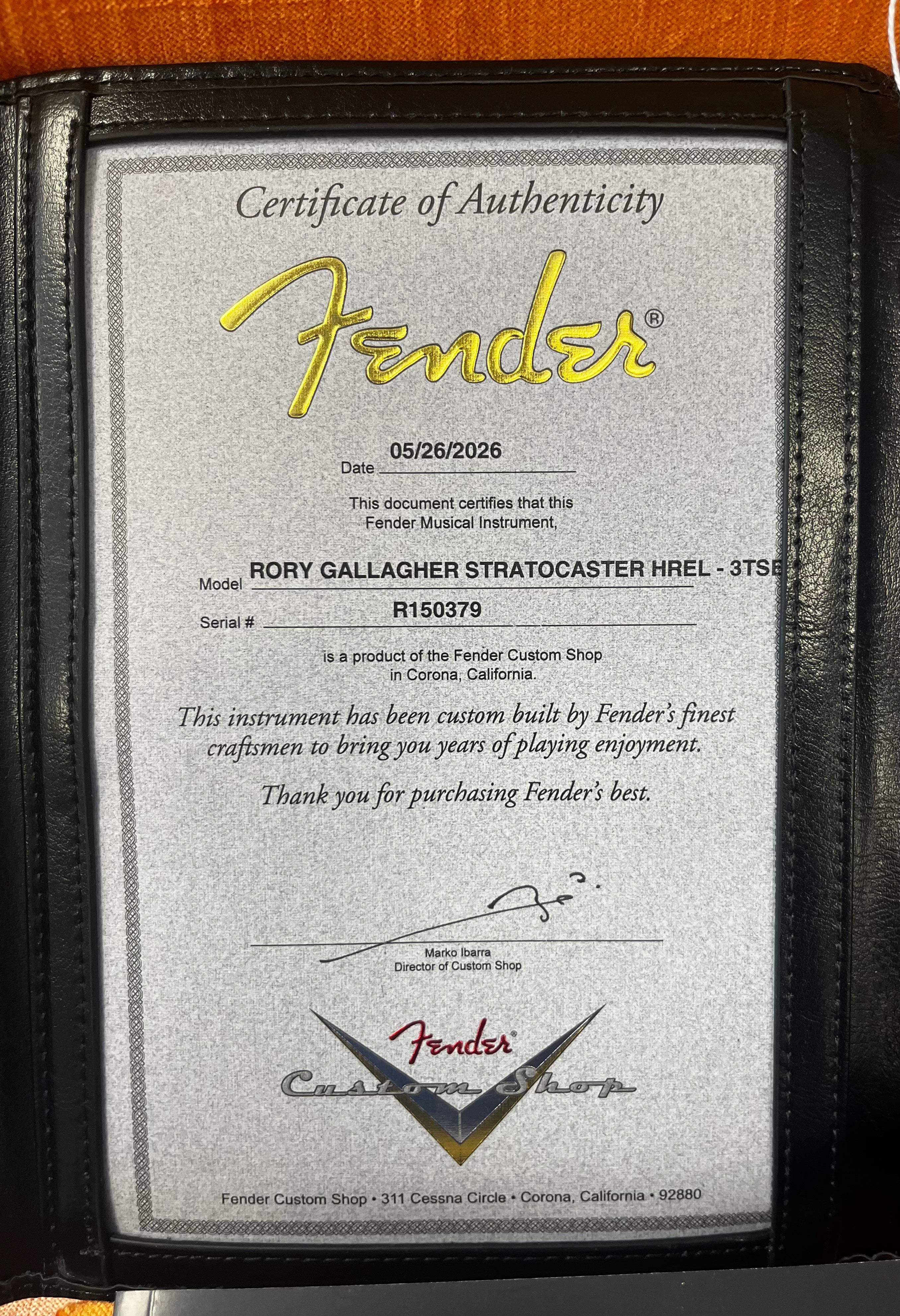 Fender USA Custom Shop Rory Gallagher Signature Stratocaster Relic Rosewood Fingerboard, 3-Color Sunburst 9235001128 SERIAL NUMBER R150379 - 7 LBS 15 OZ