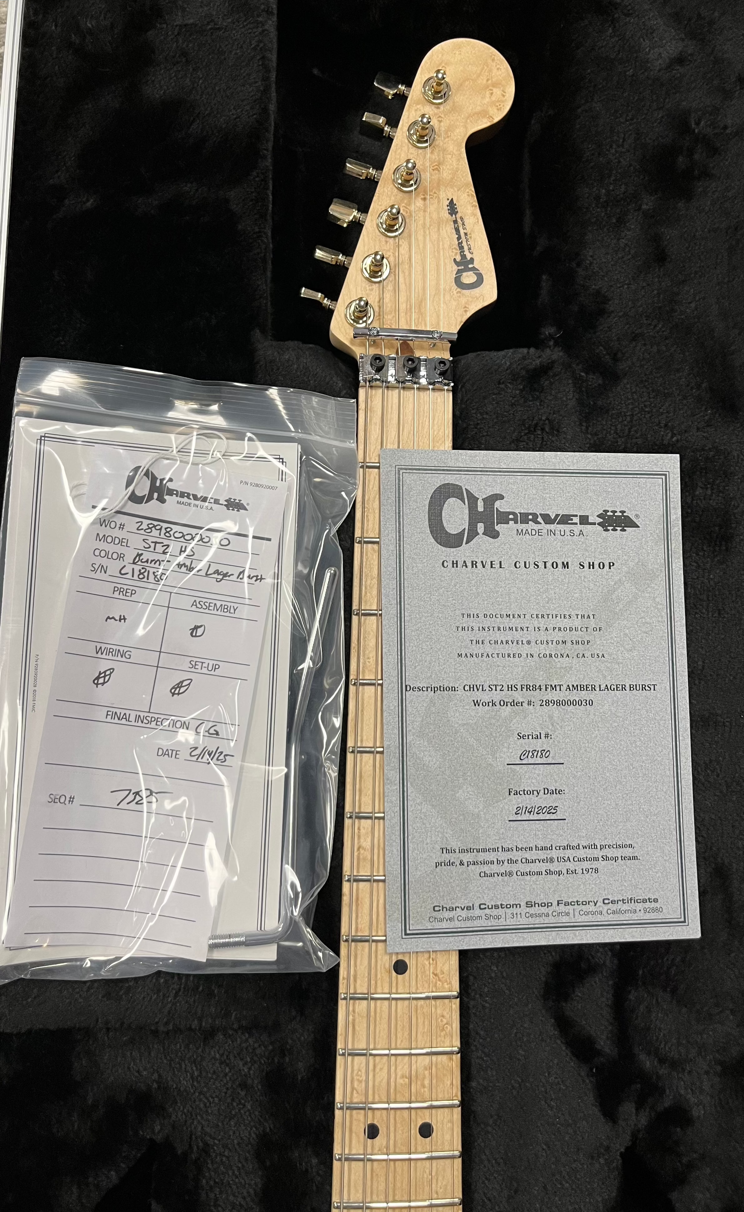 CHARVEL USA CUSTOM SHOP SPECIAL EDITION STYLE 2 HS AMBER LAGER BURST 2898000030 SERIAL NUMBER C18180 - 9.6 LBS