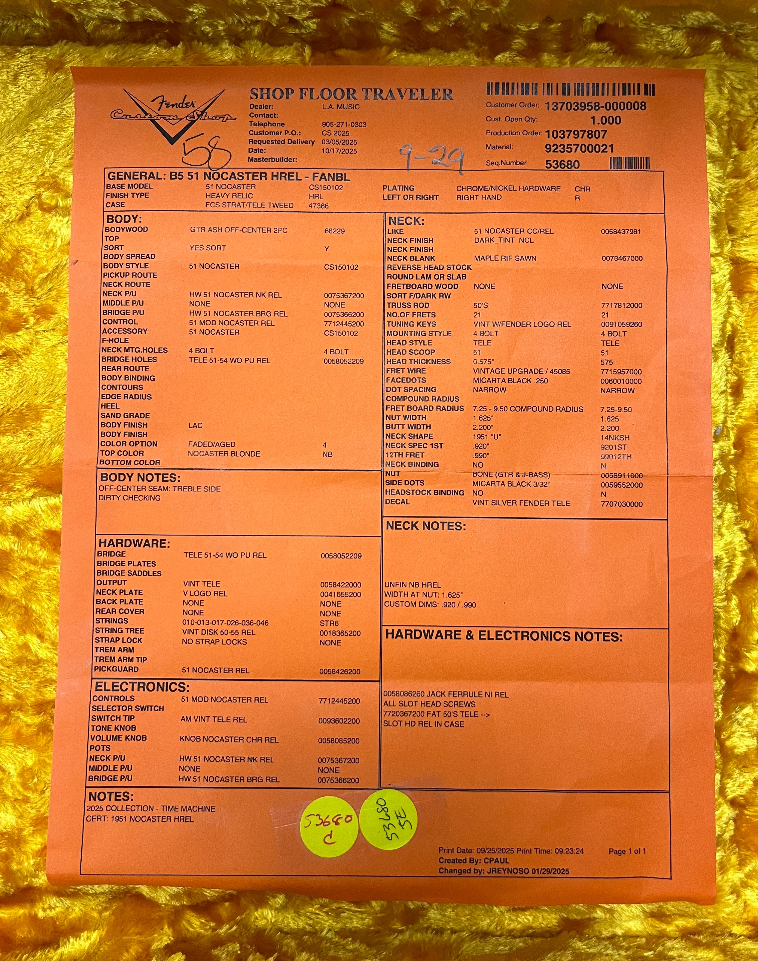 Fender Custom Shop 1951 Nocaster Heavy Relic 1-Piece Rift Sawn Maple Neck, Faded Aged Nocaster Blonde 9235700021 SERIAL NUMBER R142731 - 7.0 LBS