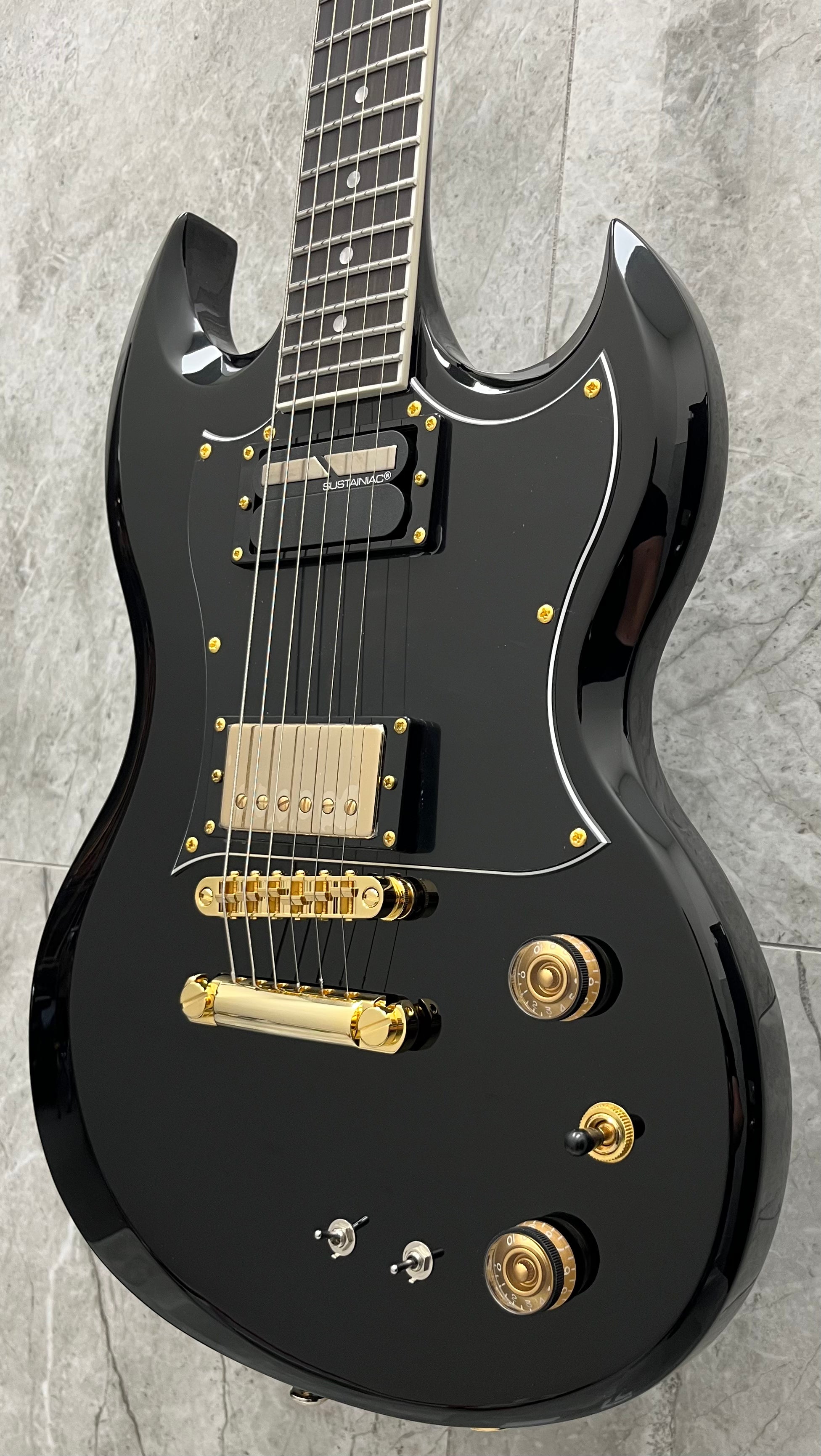 Schecter Zacky Vengeance Signature Guitar H6Llyw66D-S w/ Sustainiac Pickup Gloss Black 545-SHC SERIAL NUMBER W24091880 - 7.6 LBS
