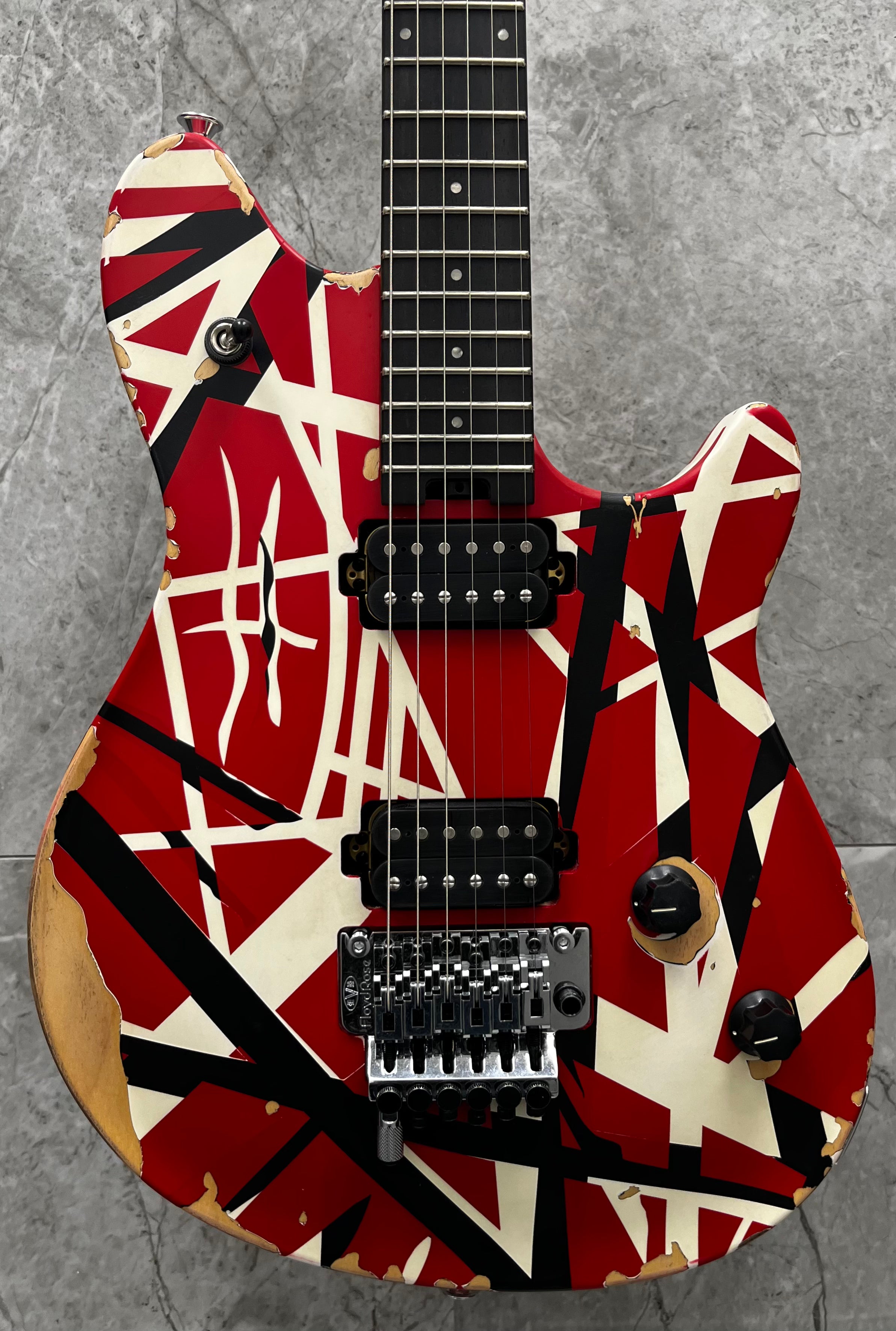 EVH Limited Edition Wolfgang Special Striped Series, Ebony Fingerboard, Red, Black, and White, Aged 5107500315 SERIAL NUMBER WG250305M - 7 LBS 2 OZ