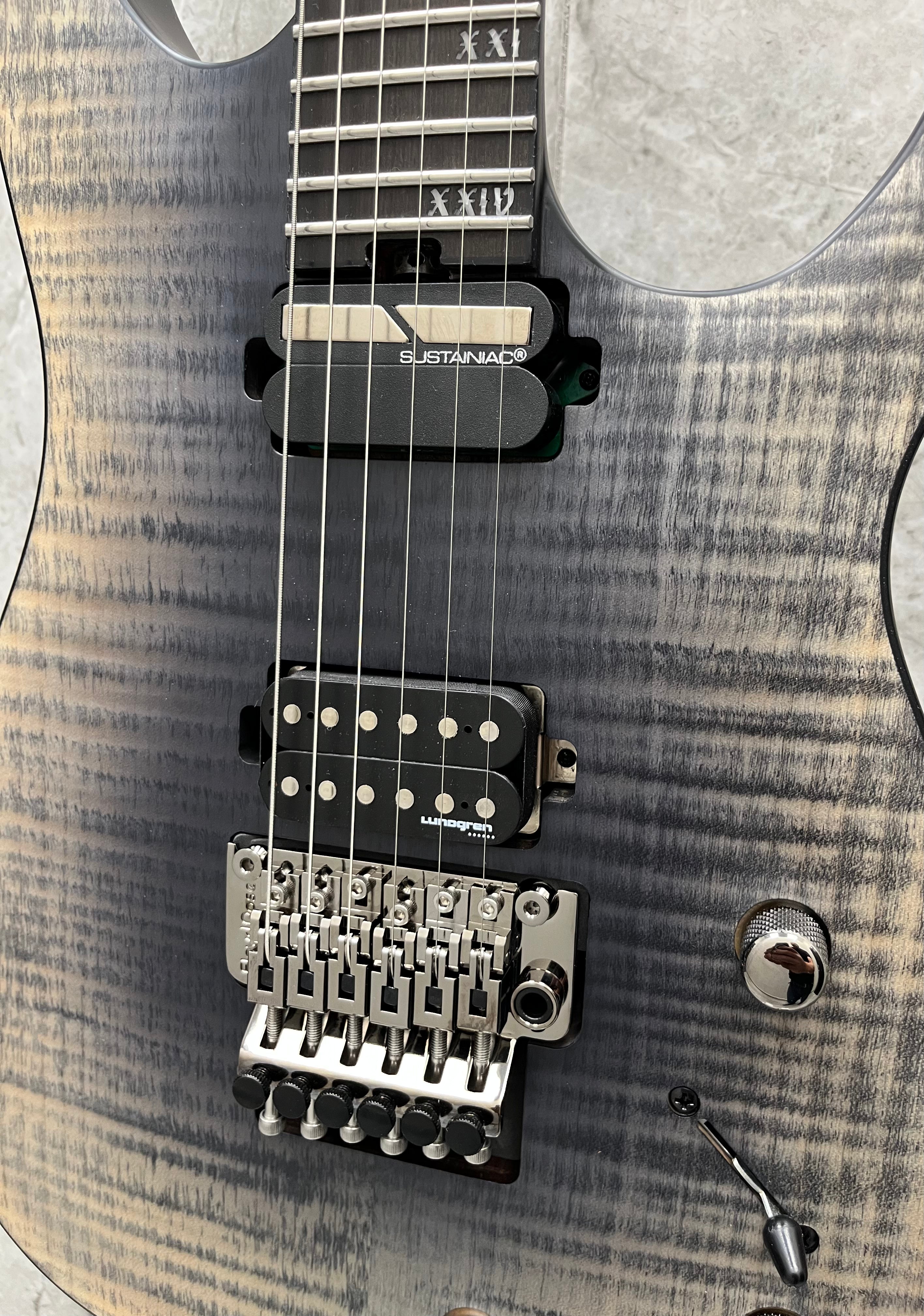 Schecter Banshee Mach 6 FR-S 6 String Electric Guitar w/ Sustainiac Fallout Burst Finish 1411-SHC SERIAL NUMBER W24100618 - 7.8 LBS