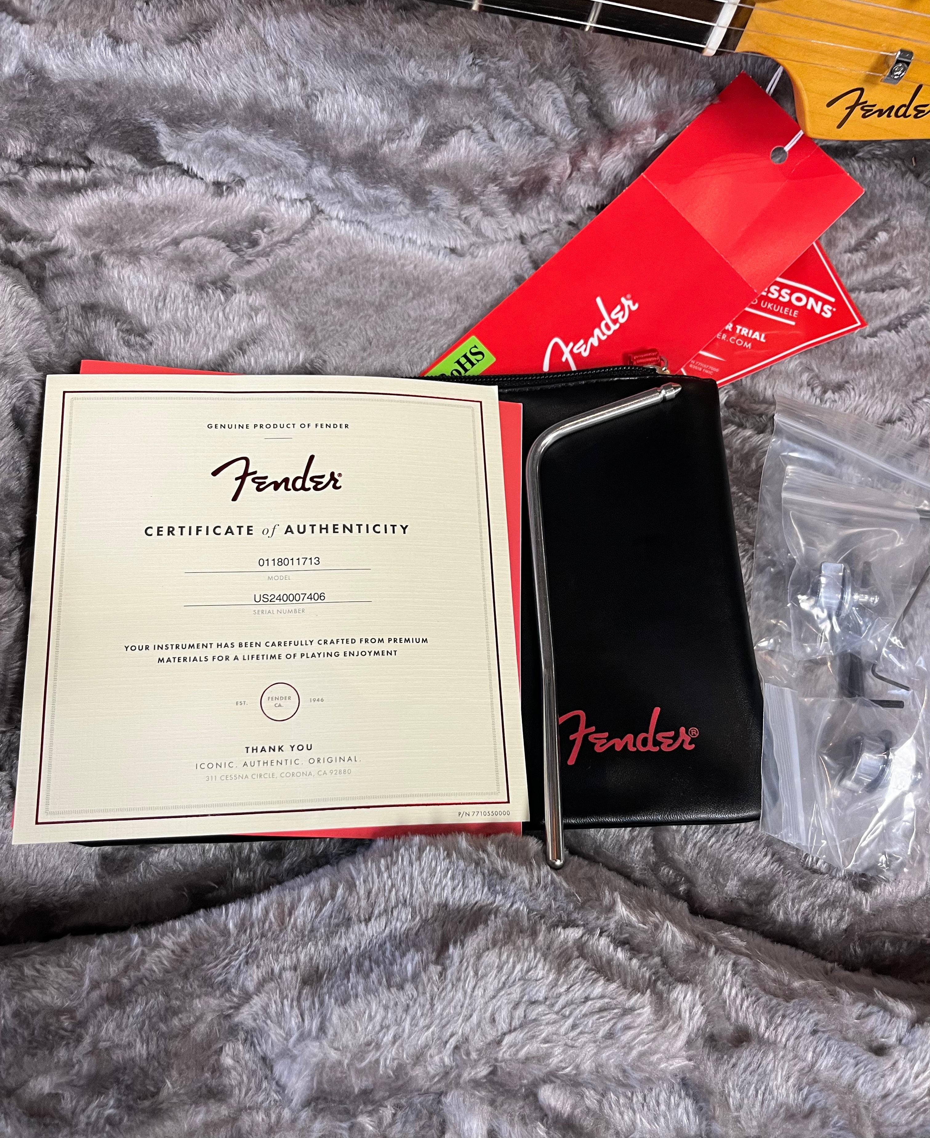 FENDER USA FSR Limited Edition American Ultra Stratocaster Plum Metallic w/Ebony Fingerboard & Anodized Gold Pickguard 0118011713 SERIAL NUMBER US240007406 - 8.0 LBS
