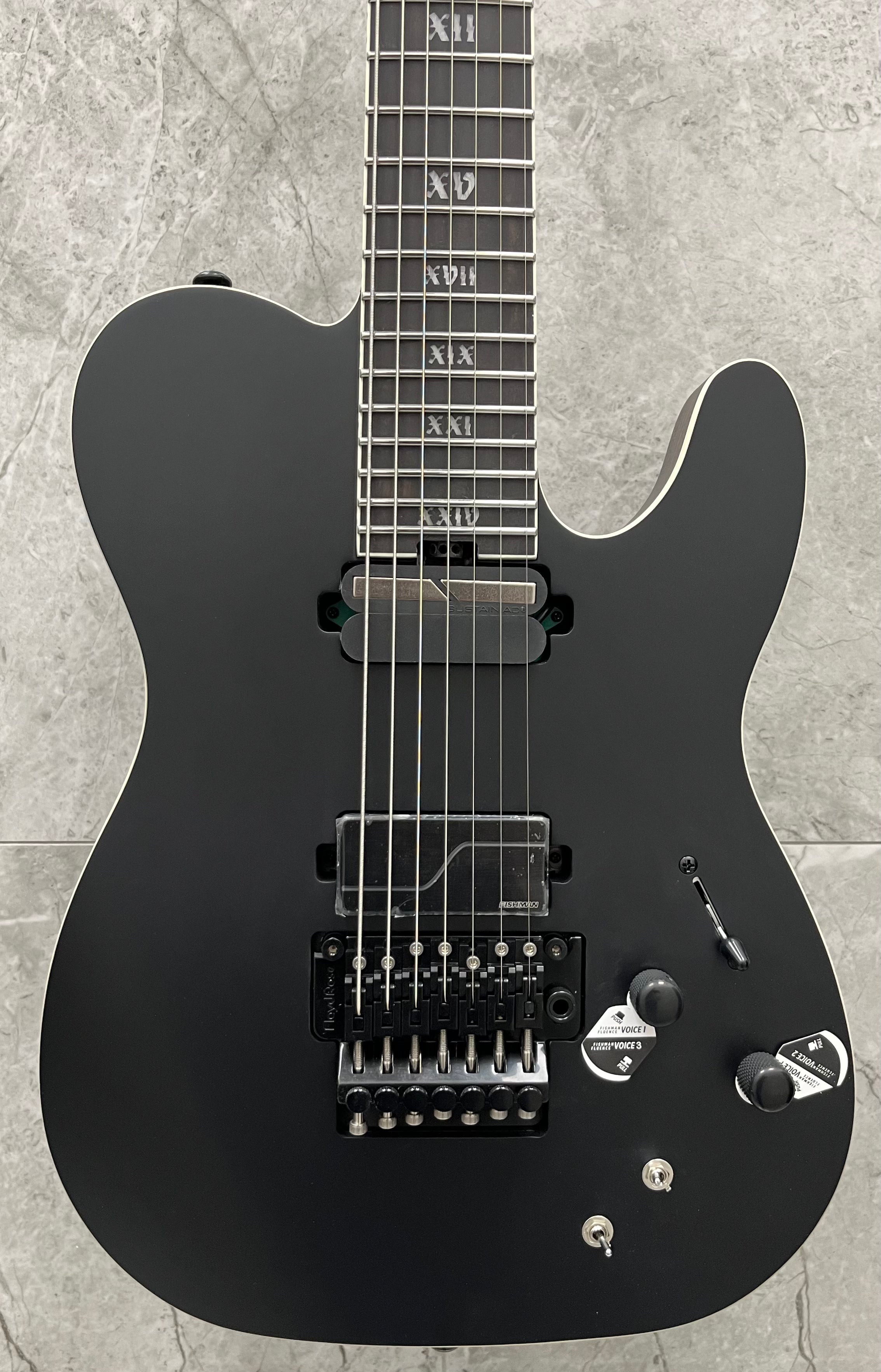Schecter Pt 7 String Fr S SLS ELITE Evil Twin w/ Sustainiac and Floyd Rose Satin Black 1384-SHC