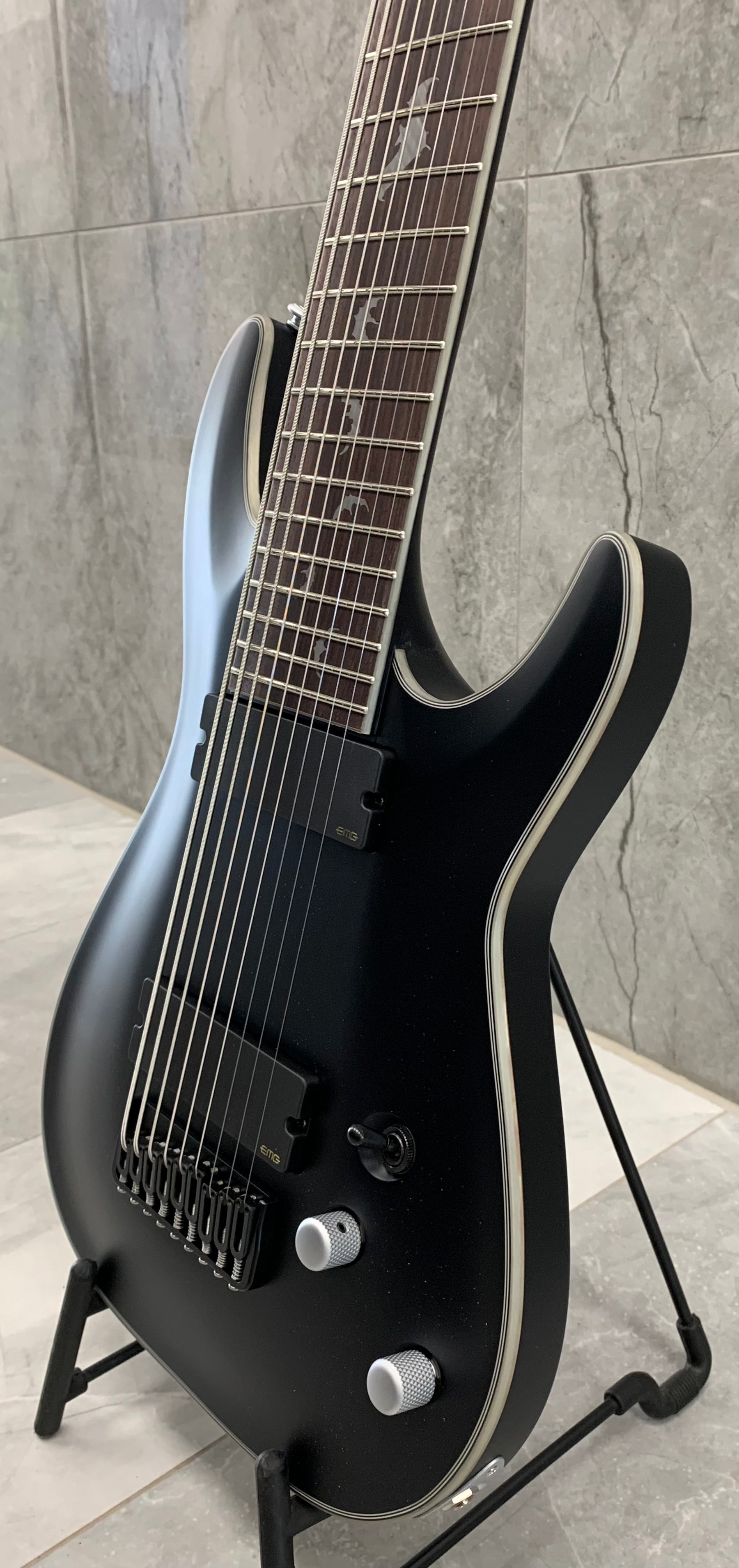 Schecter DAMIEN PLATINUM DAMIEN-PLAT-9-SBK Satin Black 9 String Guitar with EMG 909 Pickups 1193-SHC