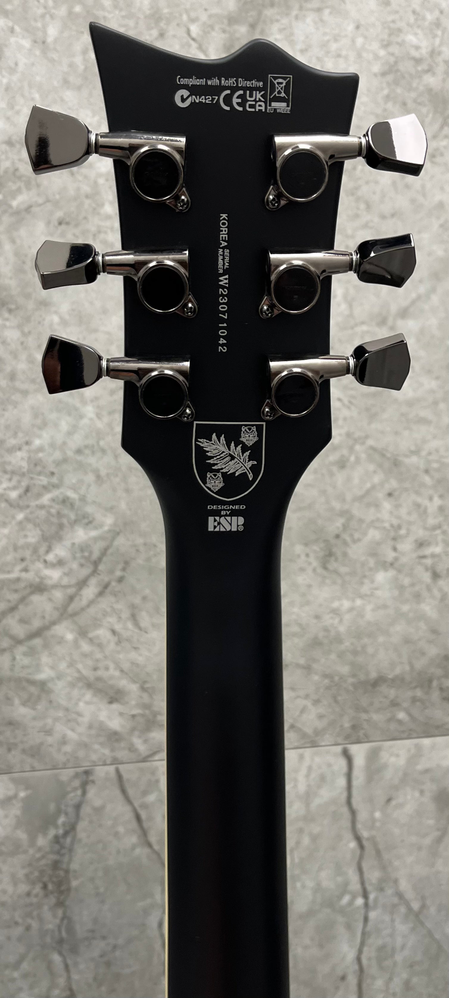ESP LTD Volsung Lars Frederiksen Electric Guitar, Distressed Black Satin LVOLSUNGDBLKSE SERIAL NUMBER W23071042 - 7.4 LBS