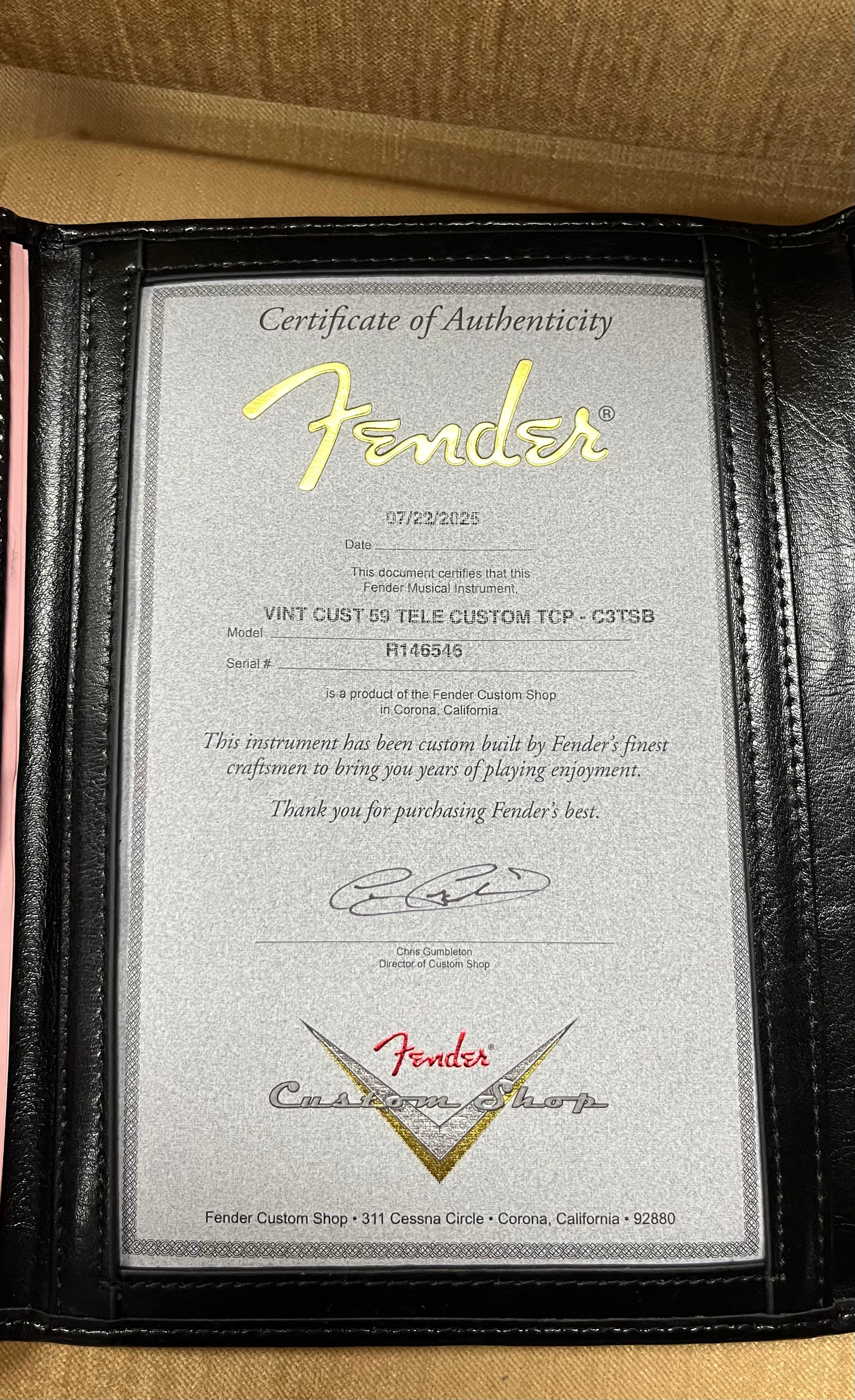 FENDER CUSTOM SHOP Vintage Custom 1959 Telecaster Custom NOS, Rosewood Fingerboard, Chocolate 3-Color Sunburst 9235000564 SERIAL NUMBER R146546 - 7.4 LBS