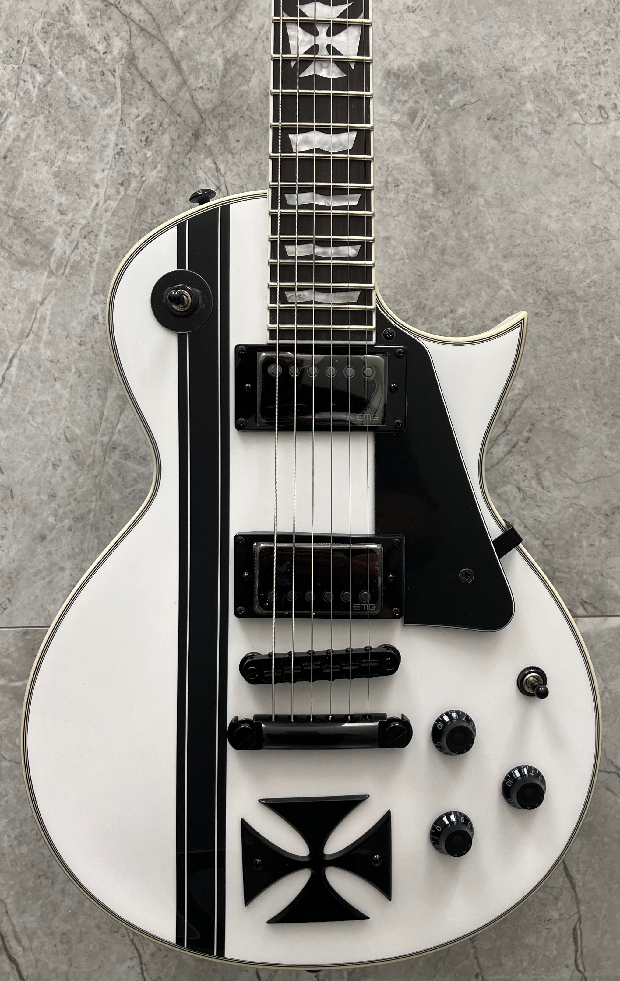 ESP LTD James Hetfield Iron Cross Electric Guitar Snow White with Stri