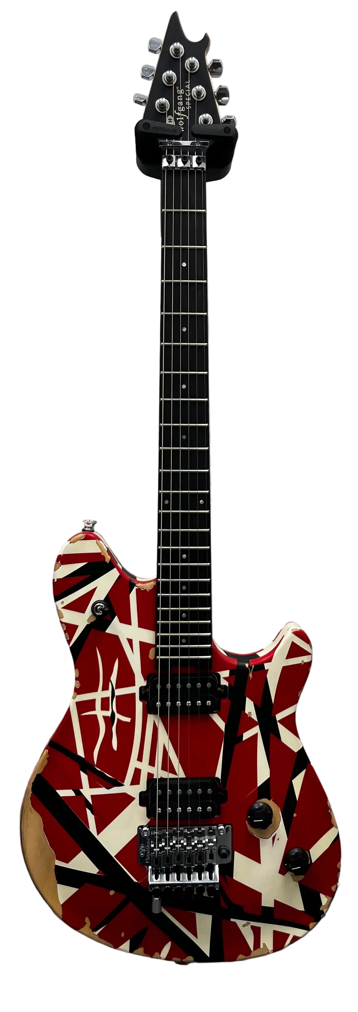 EVH Limited Edition Wolfgang Special Striped Series, Ebony Fingerboard, Red, Black, and White, Aged 5107500315 SERIAL NUMBER WG250305M - 7 LBS 2 OZ