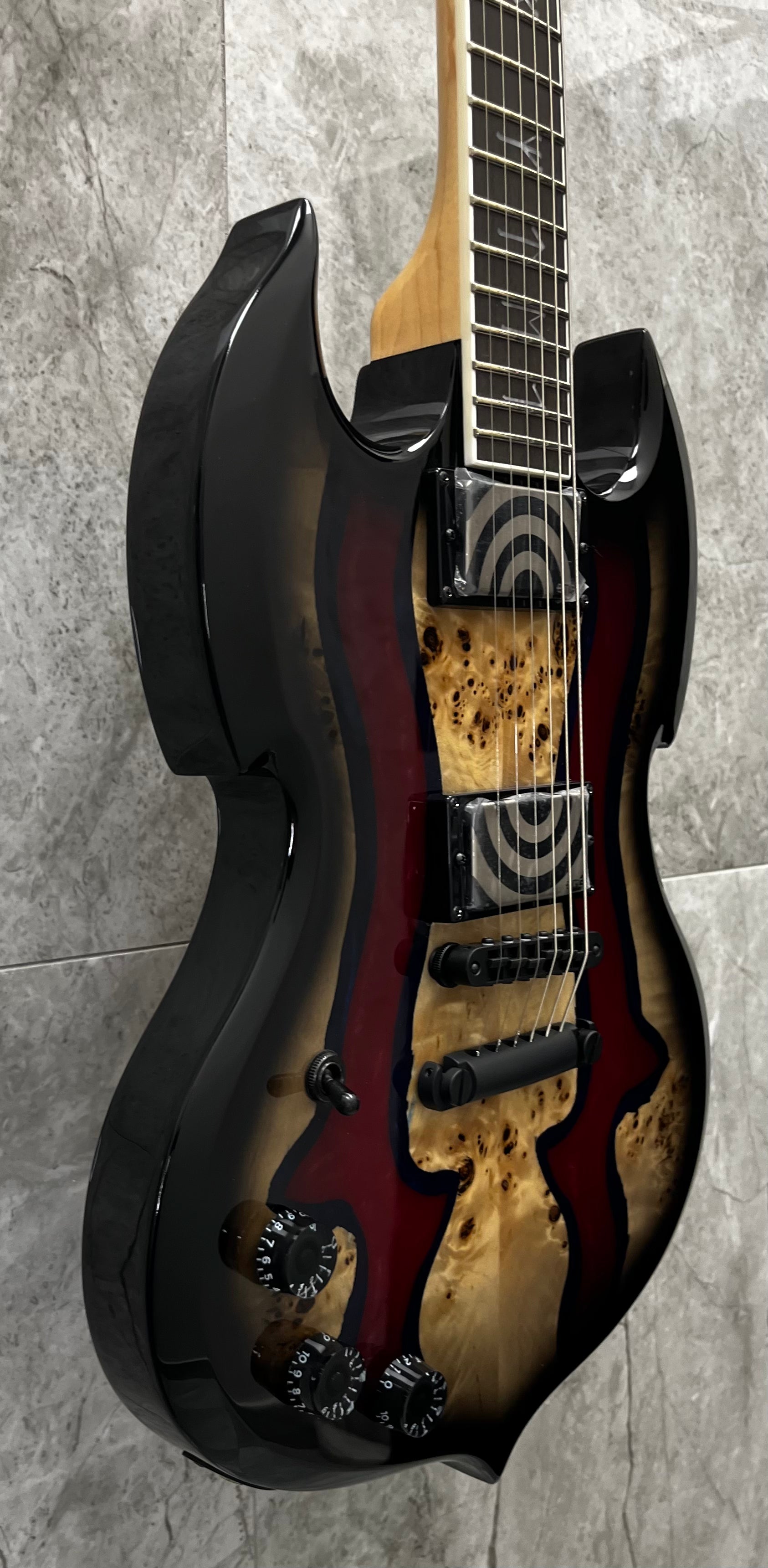 WYLDE AUDIO LEFT HANDED BARBARIAN SPECIAL EDITION BLOOD RIVER BURL LH 4594-SHC SERIAL NUMBER WA26040164 - 8 LBS 13 OZ