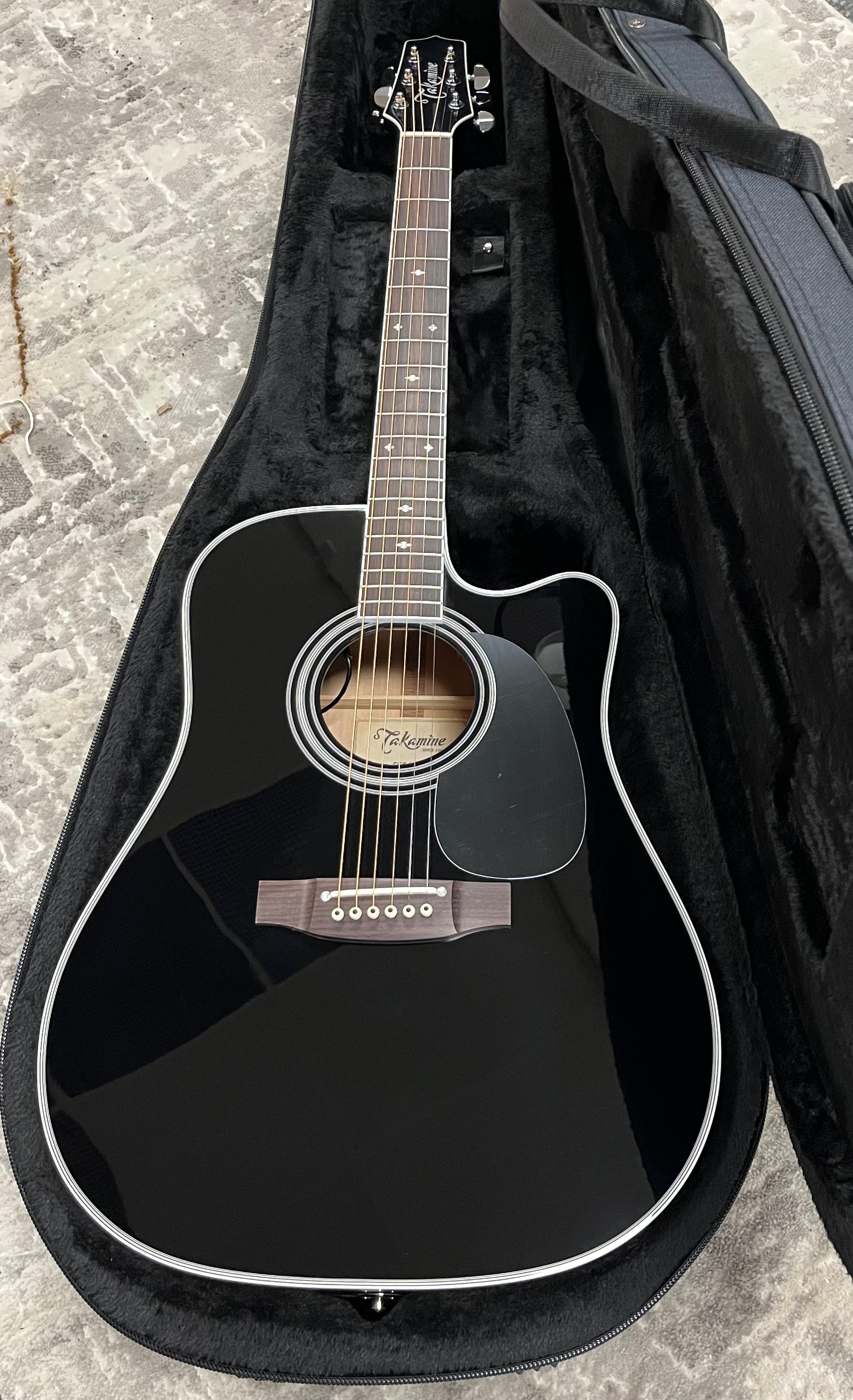 Takamine Pro Series Made in Japan EF341SC Dreadnought Acoustic Electric Guitar, Black with Case