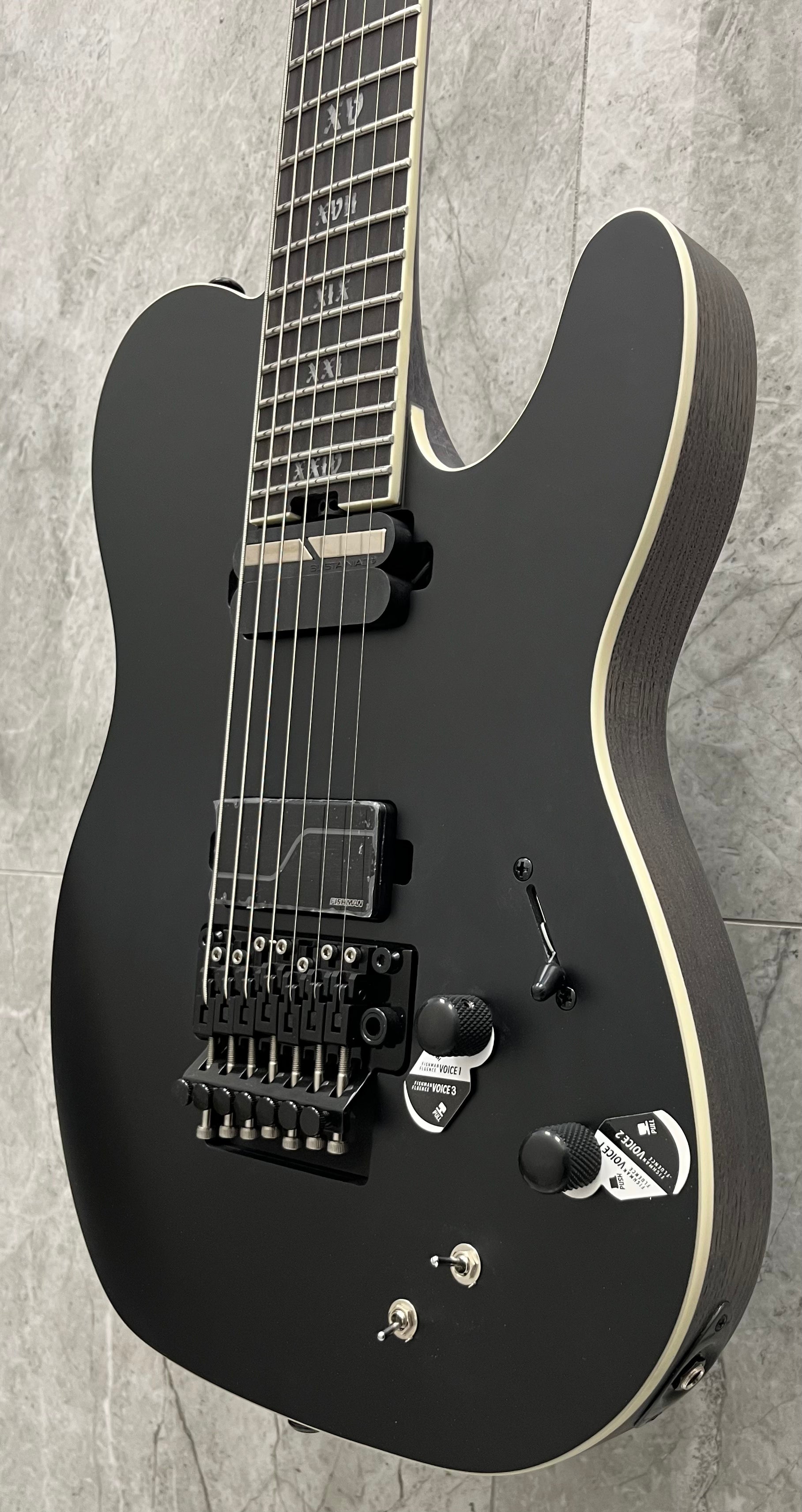 Schecter Pt 7 String Fr S SLS ELITE Evil Twin w/ Sustainiac and Floyd Rose Satin Black 1384-SHC
