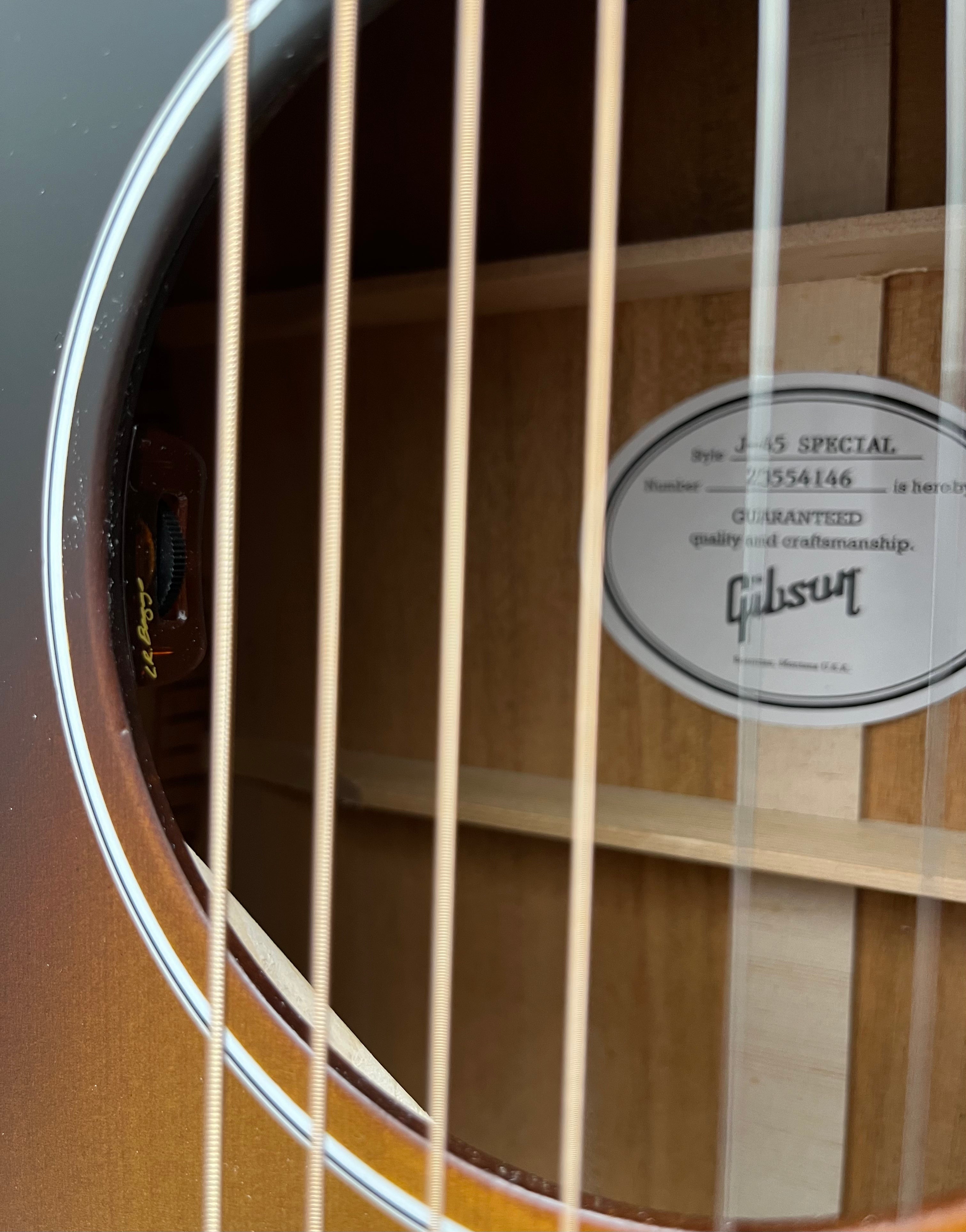 Gibson USA J-45 Special Acoustic / Electric Guitar with Softshell Case - Satin Vintage Sunburst J45 MCRS45SPCVS