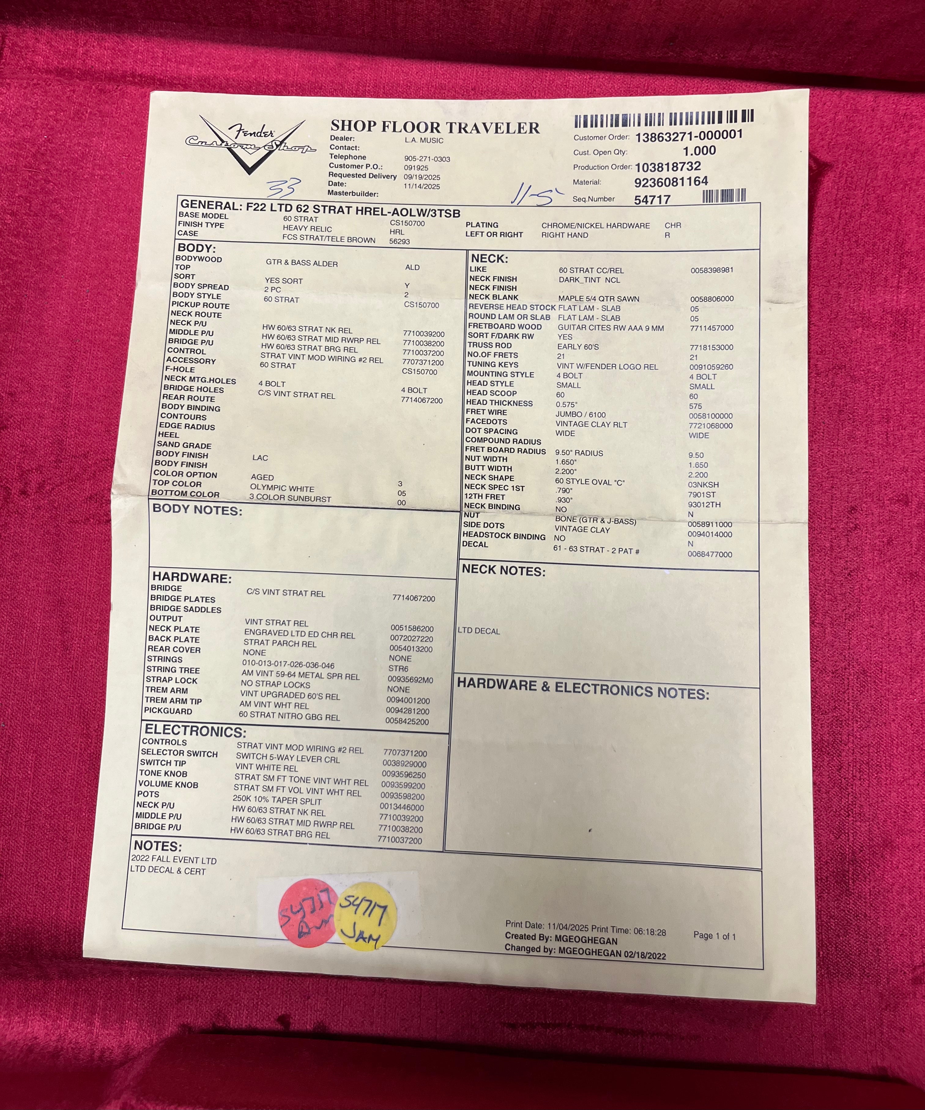 Fender USA Custom Shop Limited Edition 1962 Heavy Relic Stratocaster Aged Olympic White Over 3-Tone Sunburst 9236081164 SERIAL NUMBER CZ586716 7 LBS 15 OZ