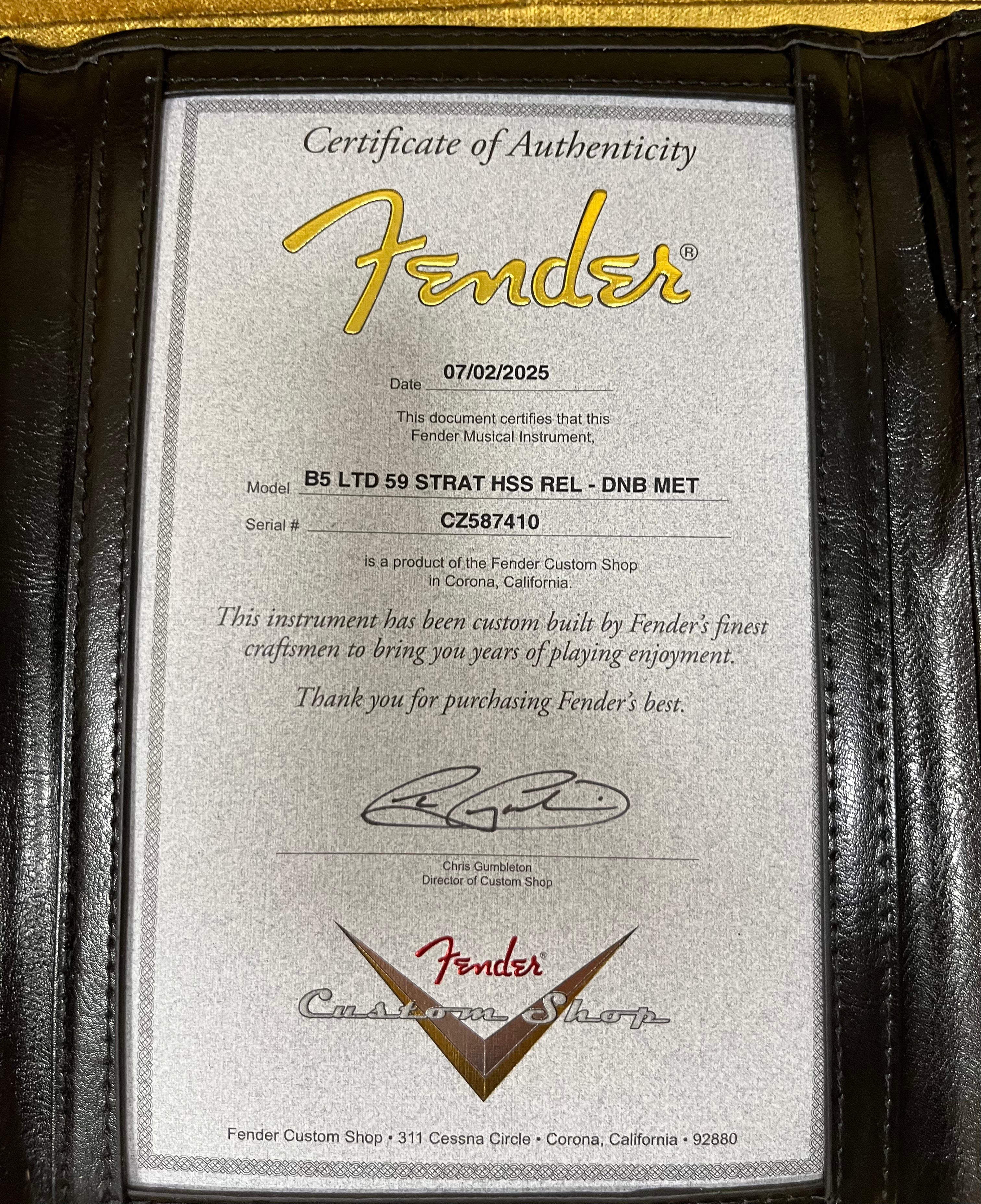 FENDER CUSTOM SHOP Limited Edition 59 Stratocaster HSS Relic Rosewood Fingerboard, Daphne Blue Metallic 9235700071 SERIAL NUMBER CZ587410 - 7.6 LBS