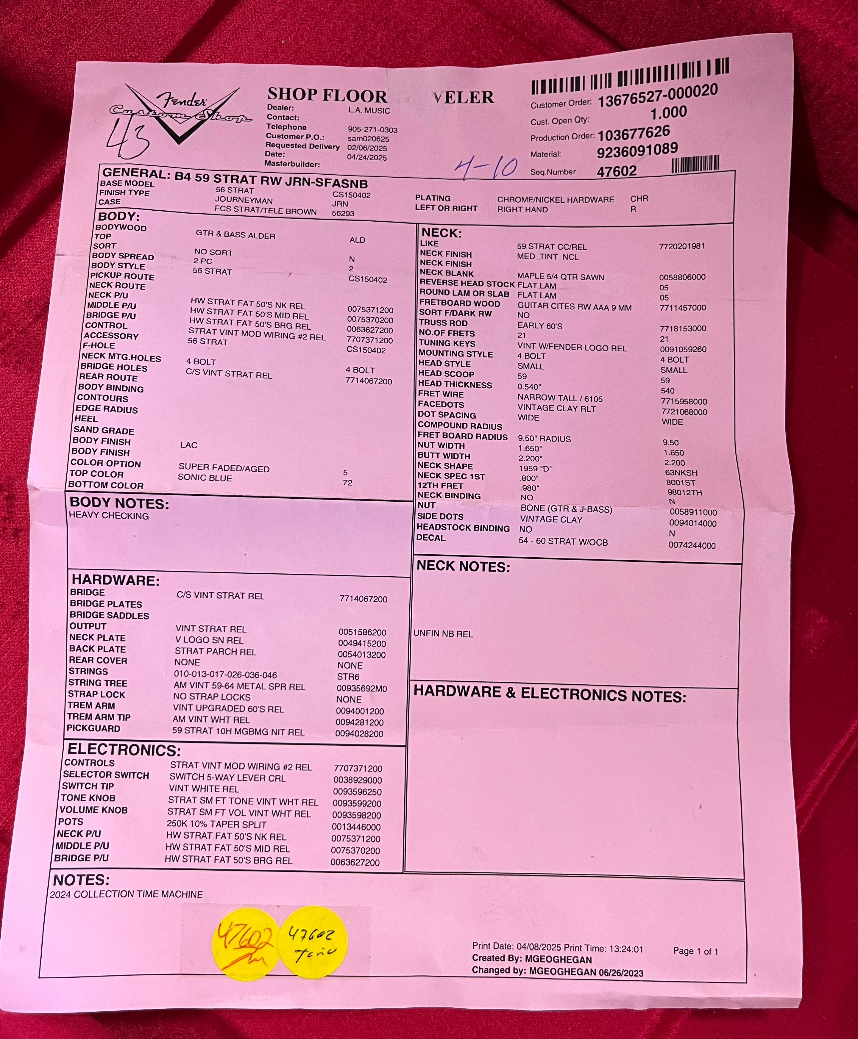 Fender USA Custom Shop 1959 Stratocaster Journeyman Relic 3A Rosewood Fingerboard, Super Faded Aged Sonic Blue 9236091089 SERIAL NUMBER CZ585865 - 7.8 LBS